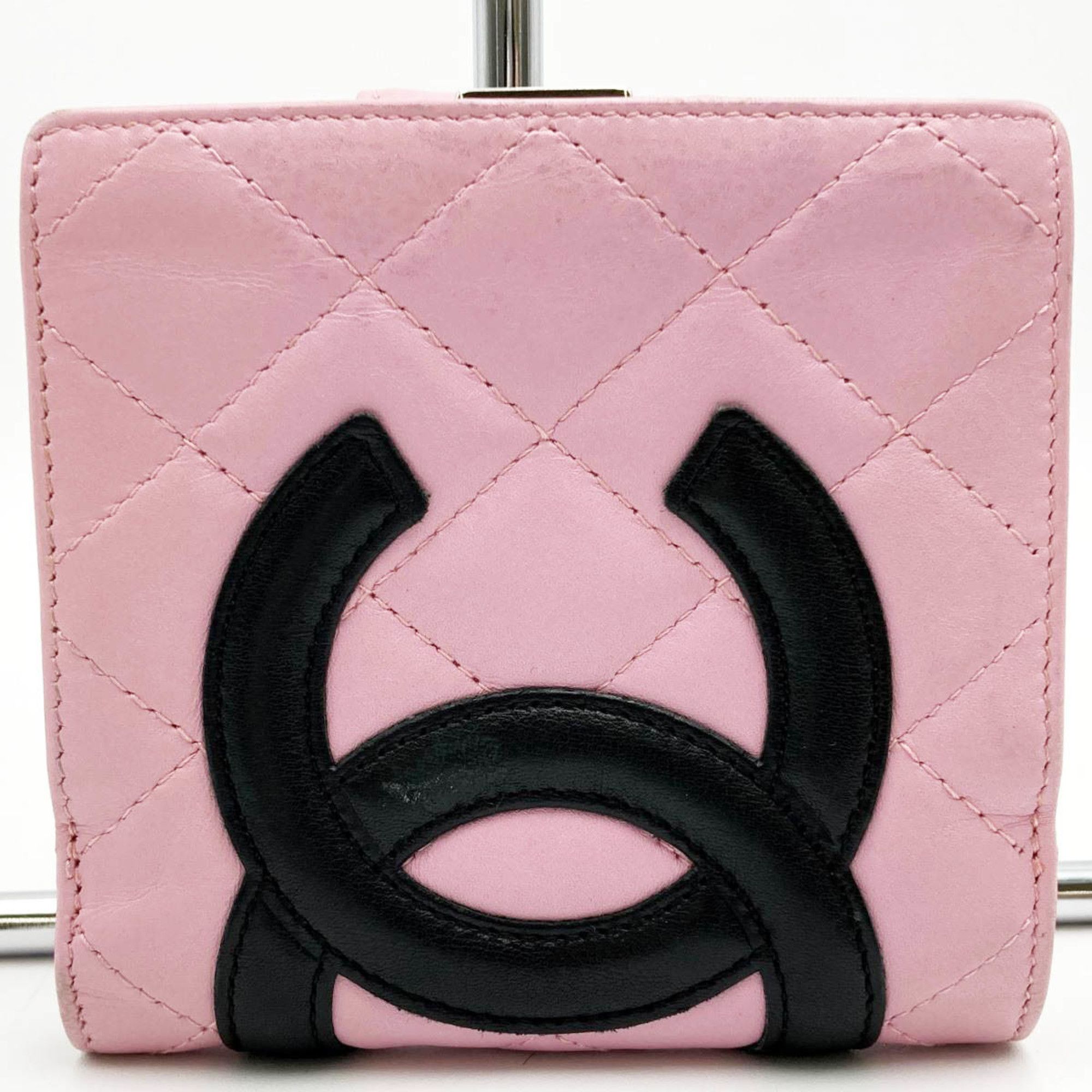 image of Chanel Cambon Line Bifold Wallet Coco Mark Pink Black Leather Ladies Fashion Accessories, Women's