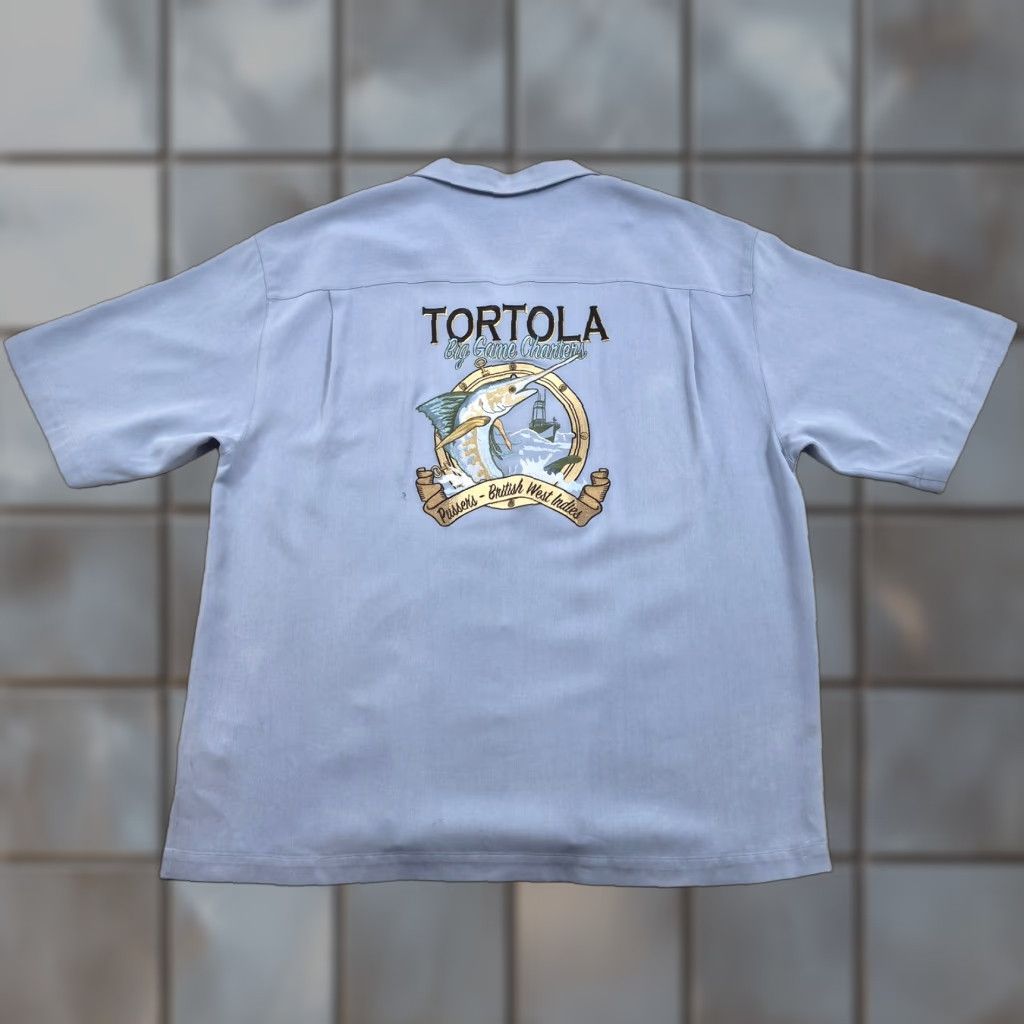 Vintage Pusser's Shirt Mens Large Blue Silk Tortola Big Game Charters Fish Embroidered Size US L / EU 52-54 / 3 - 1 Thumbnail