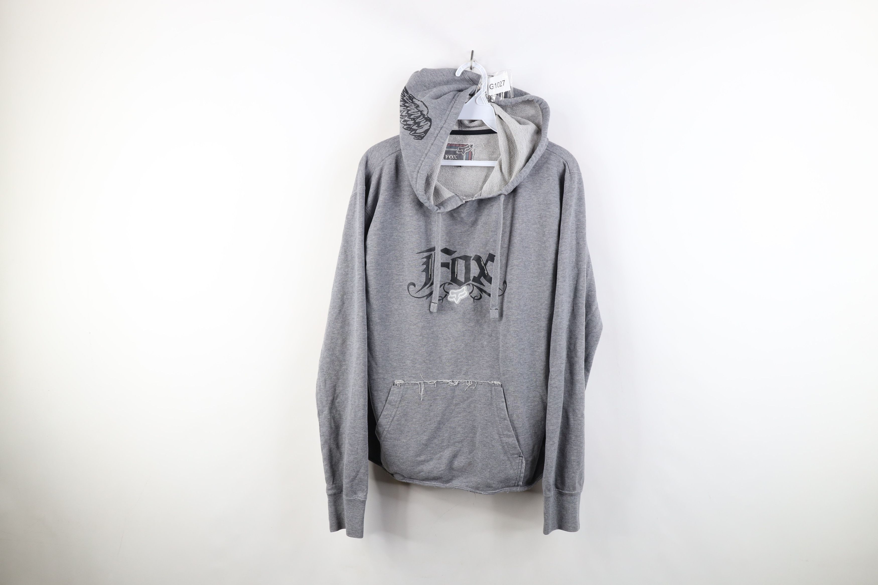 Fox Racing Vintage Y2K Fox Racing Wings Tribal Cropped Hoodie Gray Size S / US 4 / IT 40 - 1 Thumbnail