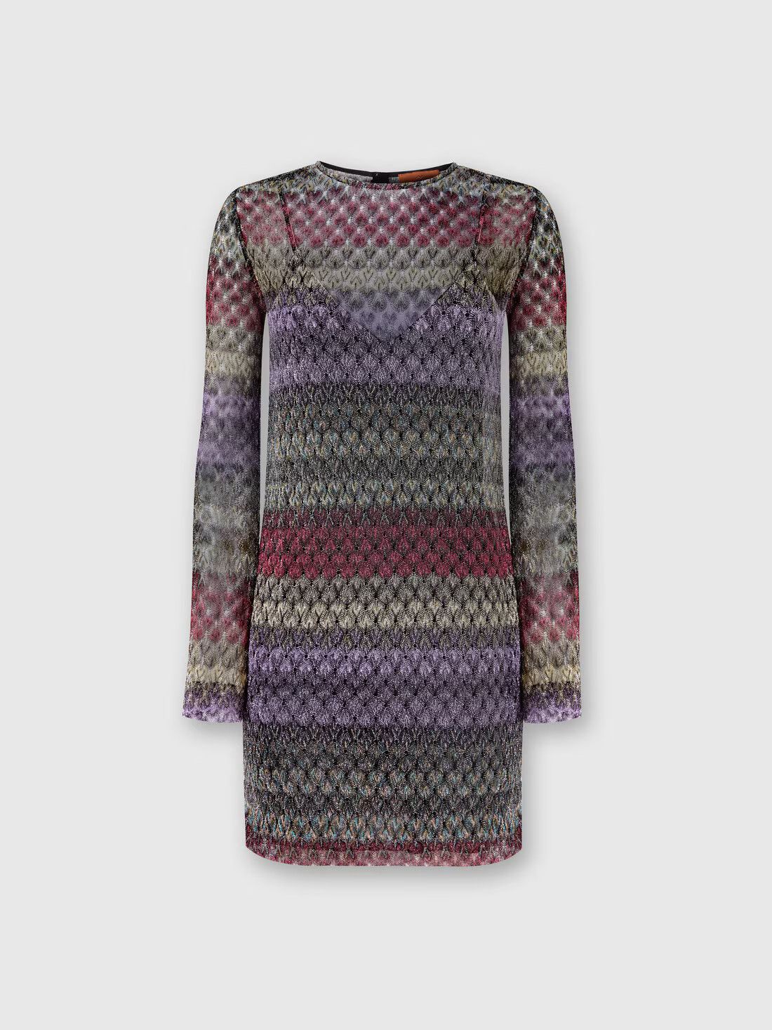 o1mle0425 Lameté Lace Mini-Dress in Multicolor