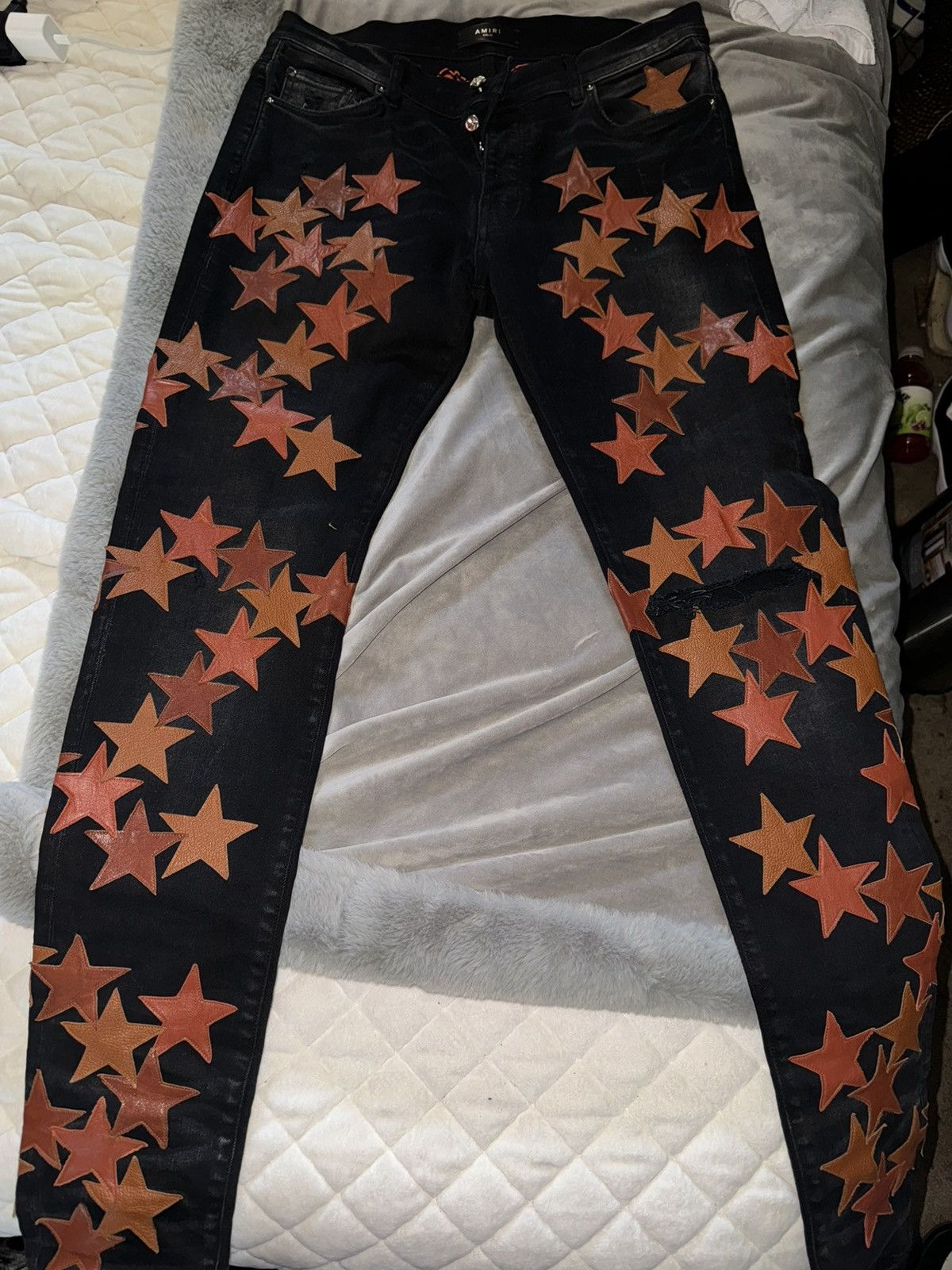 image of Mike Amiri Chemist Denim in Black/Orange, Men's (Size 33)