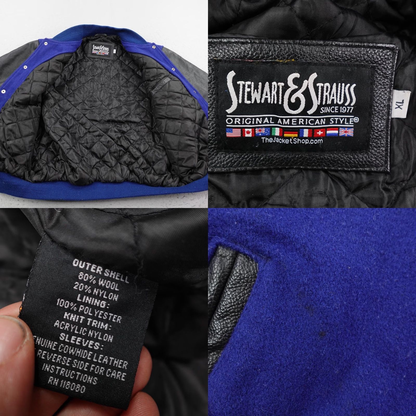 Vintage Stewart & Strauss Jacket Mens XL Blue Black Wool Leather Varsity Coat Quilted Size US XL / EU 56 / 4 - 8 Thumbnail