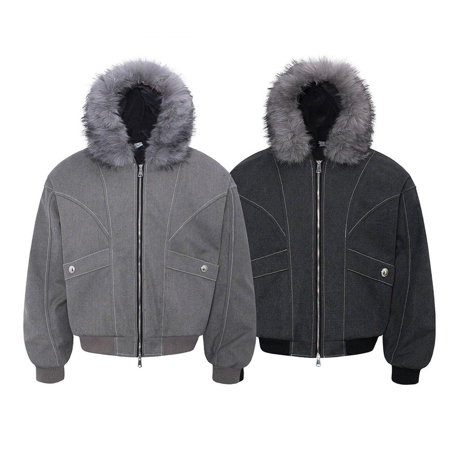 Japanese Brand Gray Hooded Bomber Jacket with Faux Fur Trim Size US M / EU 48-50 / 2 - 5 Thumbnail