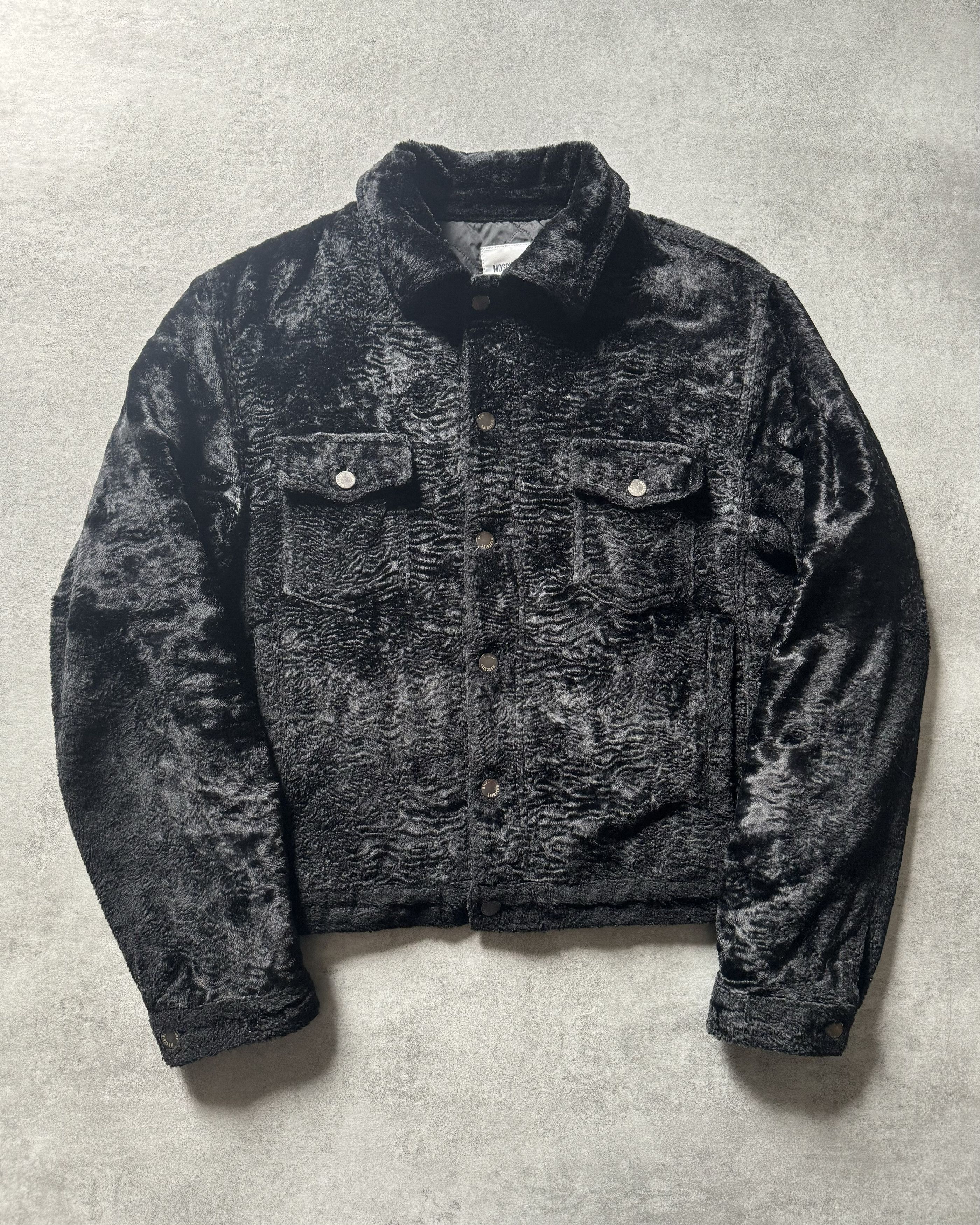image of 2000S Moschino Black Cozy Rug Trucker Jacket, Men's (Size Large)