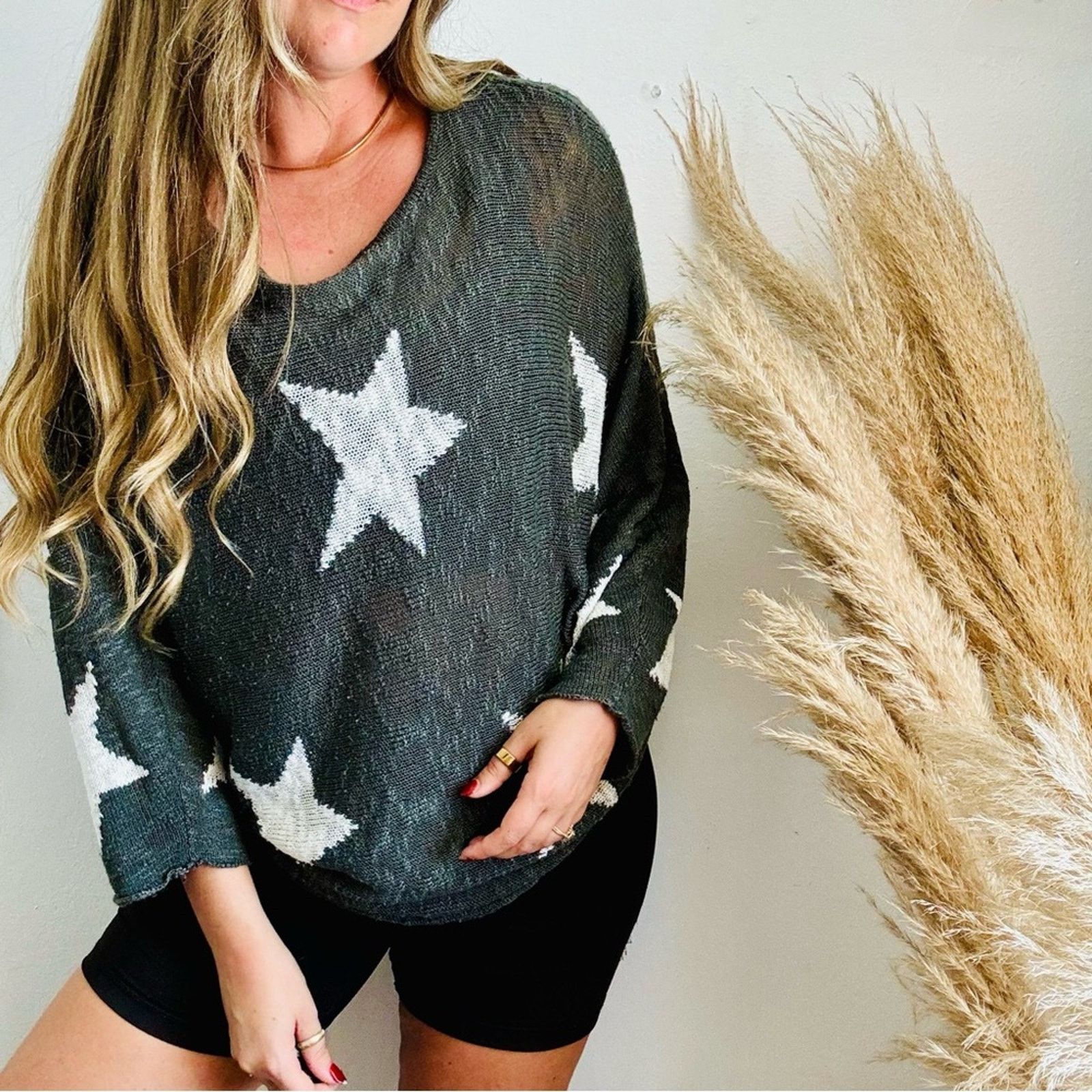 Nordstrom WISHLIST Grey Gray White Stars Bold Chunky Pullover Sweater Size M / US 6-8 / IT 42-44 - 1 Thumbnail