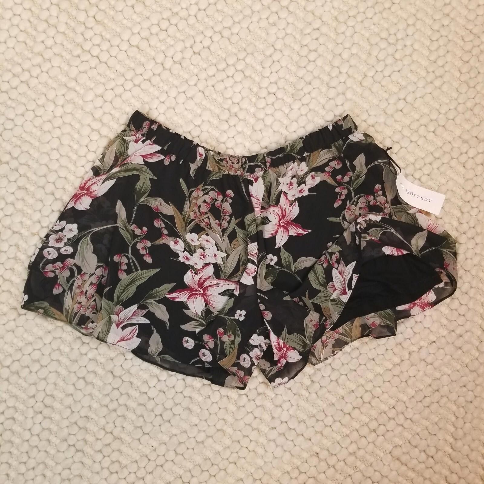 Other NWOT Ida Sjostedt Corinne Chiffon Shorts Black Floral EU 40 Size 32" / US 10 / IT 46 - 2 Thumbnail