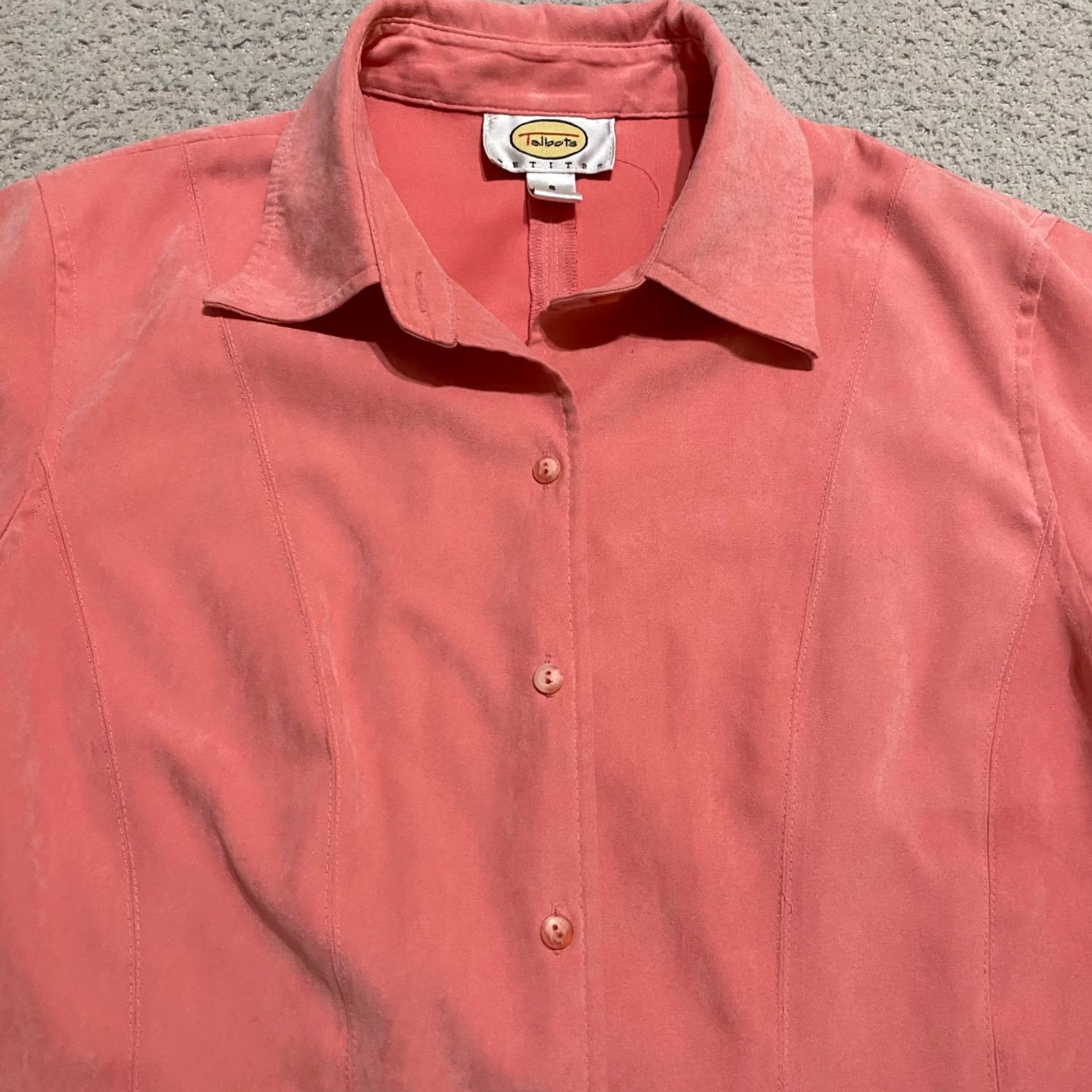 Talbots Talbots Shirt Orange Long Sleeve Button-Up Petite Womens PS Polyester Velvet Casual Solid 90s Size S / US 4 / IT 40 - 6 Thumbnail