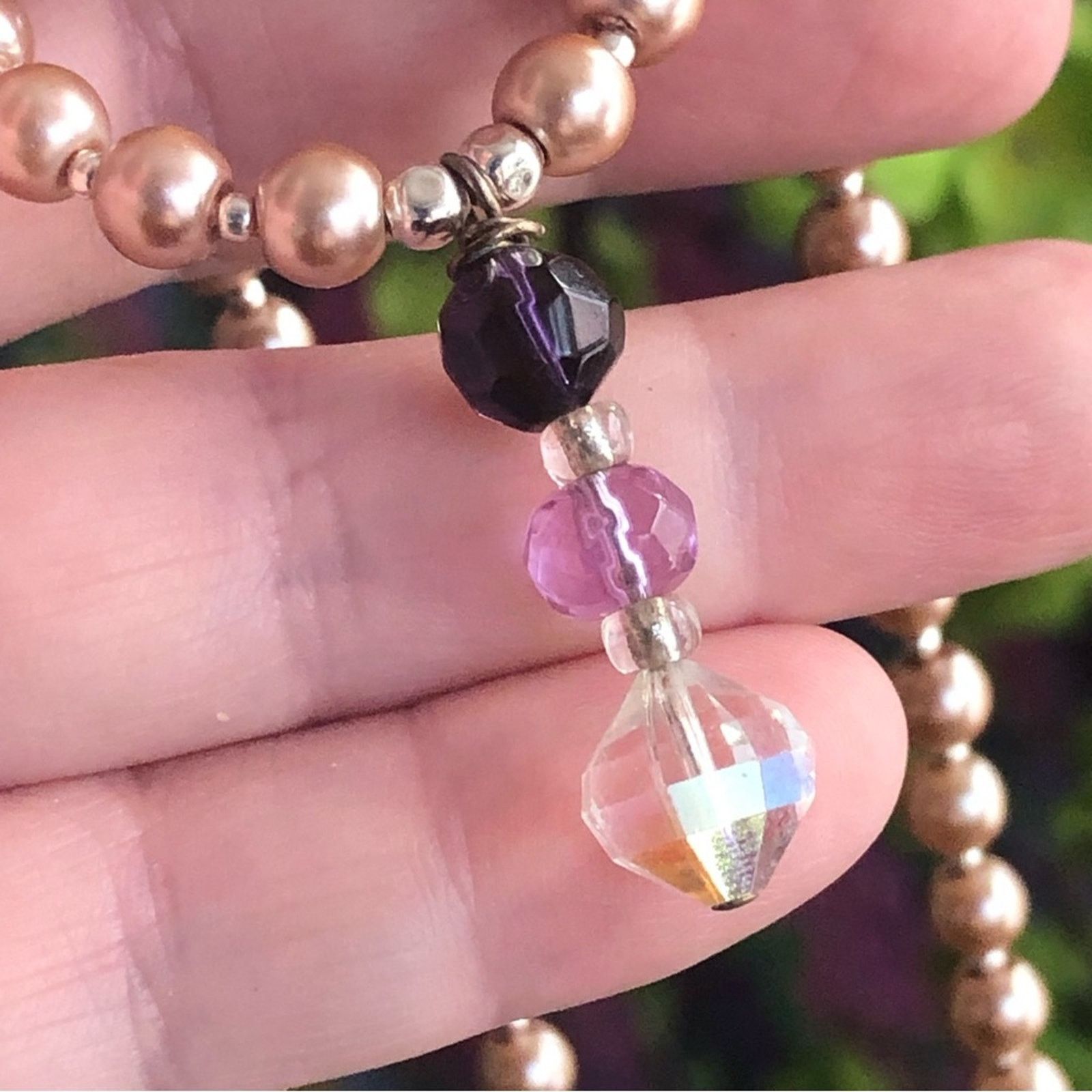 Handmade Handcrafted repurpose Crystal drop pendant Pearl necklace Size ONE SIZE - 8 Thumbnail