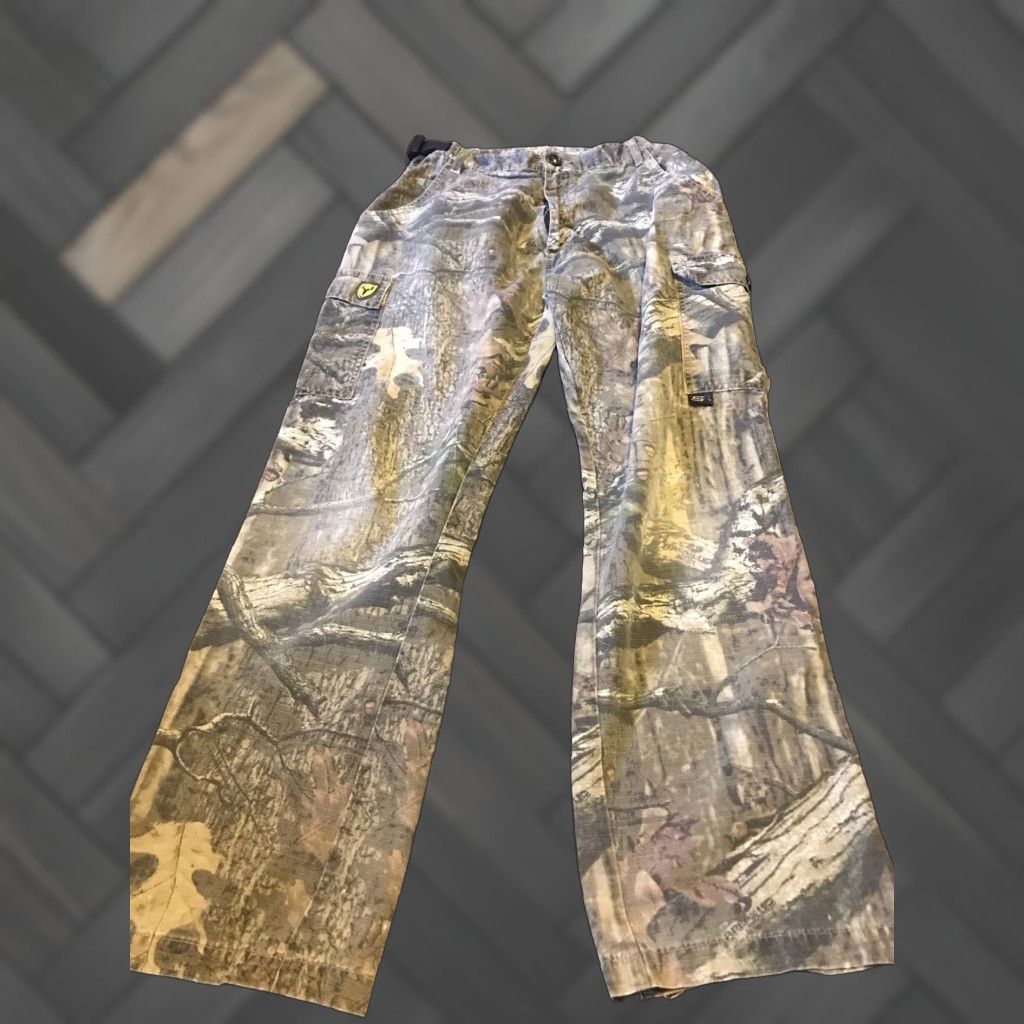 Vintage Scent Blocker Mens Cargo Camo Pants Large Green Tan Belted Flat Front Outdoor Size US 33 - 1 Thumbnail
