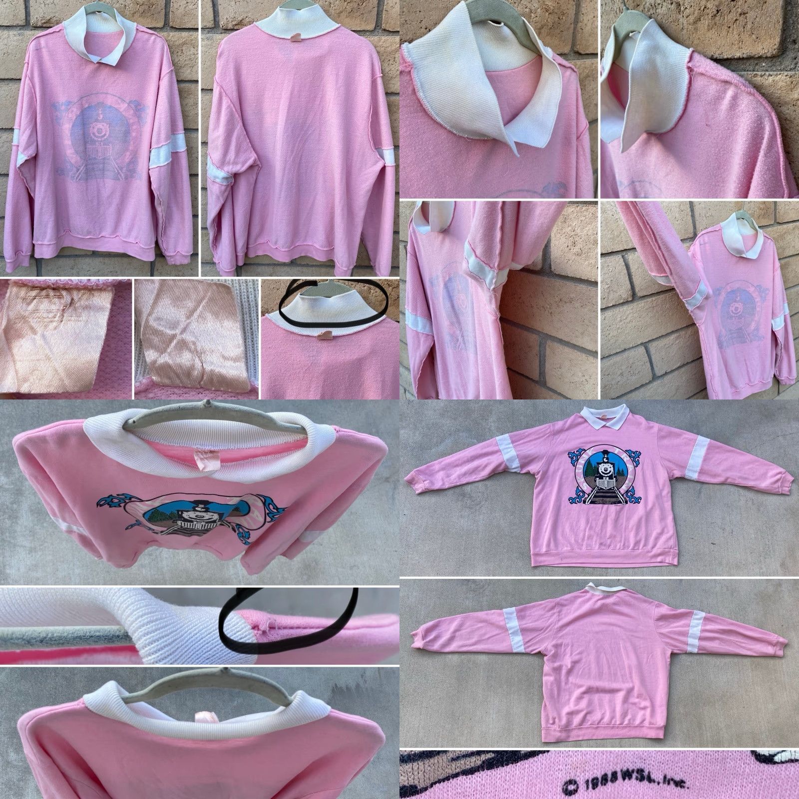 Pinko VINTAGE Western Shirt Line Pink Graphic Sweatshirt XL Men 80s 1980s Licensed Worn Size US XL / EU 56 / 4 - 9 Thumbnail