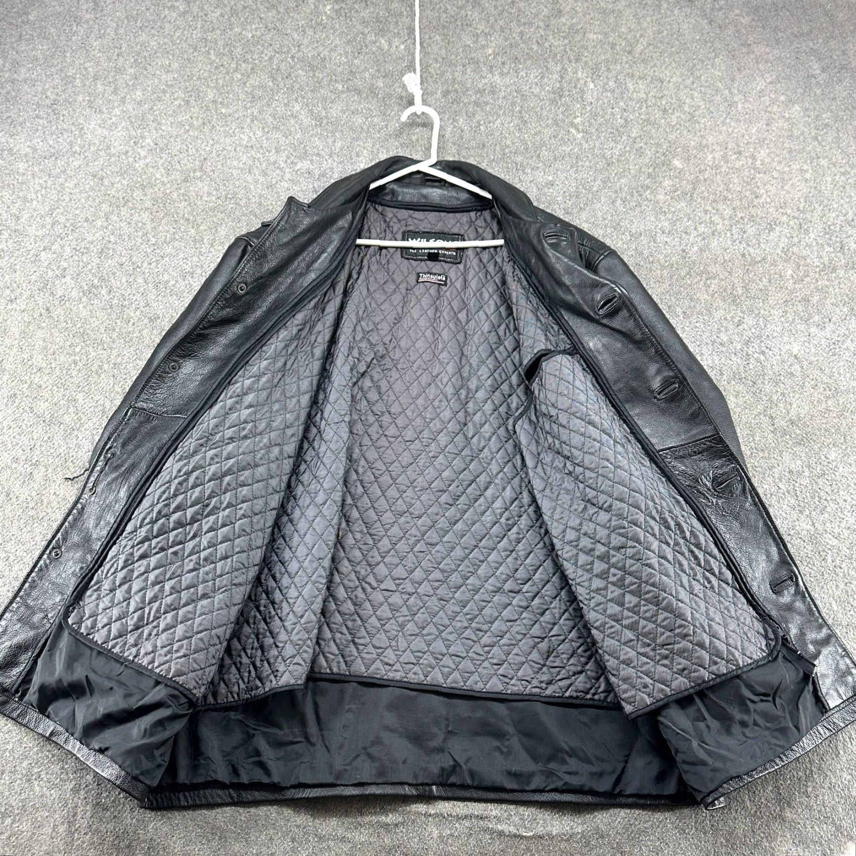 Vintage VINTAGE Wilsons Leather Coat Men XL Black Overcoat Quilted Lined Thinsulate Genuine Long Coat Size US XL / EU 56 / 4 - 2 Thumbnail