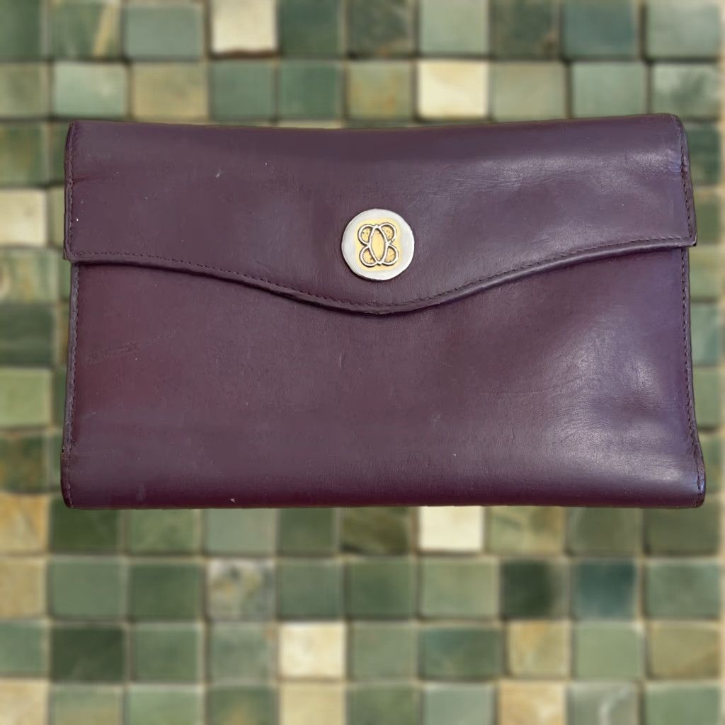 Bosca VINTAGE Bosca Envelope Wallet Clutch 7” Full Grain Leather Kiss Lock Burgundy Ladies Wristlet Women Purple Size ONE SIZE - 1 Thumbnail