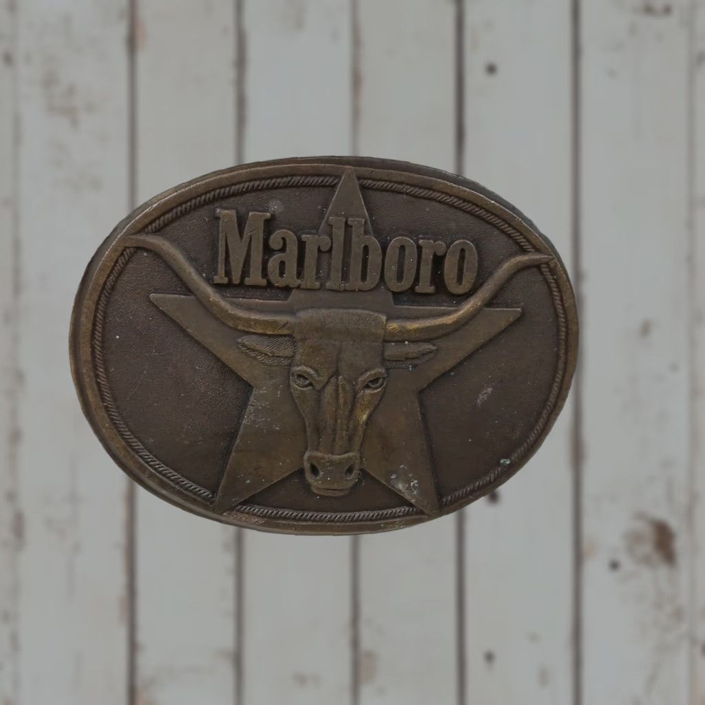 Marlboro VINTAGE Marlboro Belt Buckle Solid Brass Bull Rodeo 1987 Mens Western 1.5 in Patina Gold/Bronze? Size ONE SIZE - 1 Thumbnail