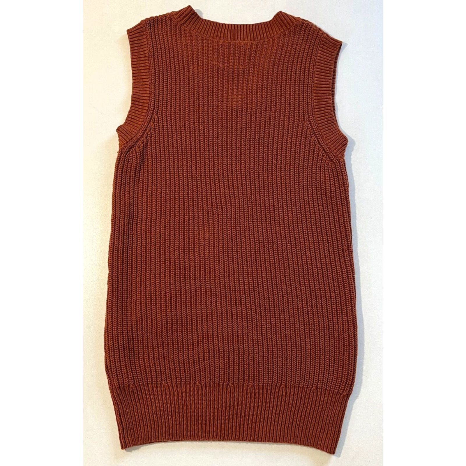 Abercrombie & Fitch VINTAGE Abercrombie & Fitch Women's Knit Sweater Dress V-Neck Sleeveless Sz MT Dress M Rust 90s Preppy Tall Womens Size M / US 6-8 / IT 42-44 - 5 Thumbnail