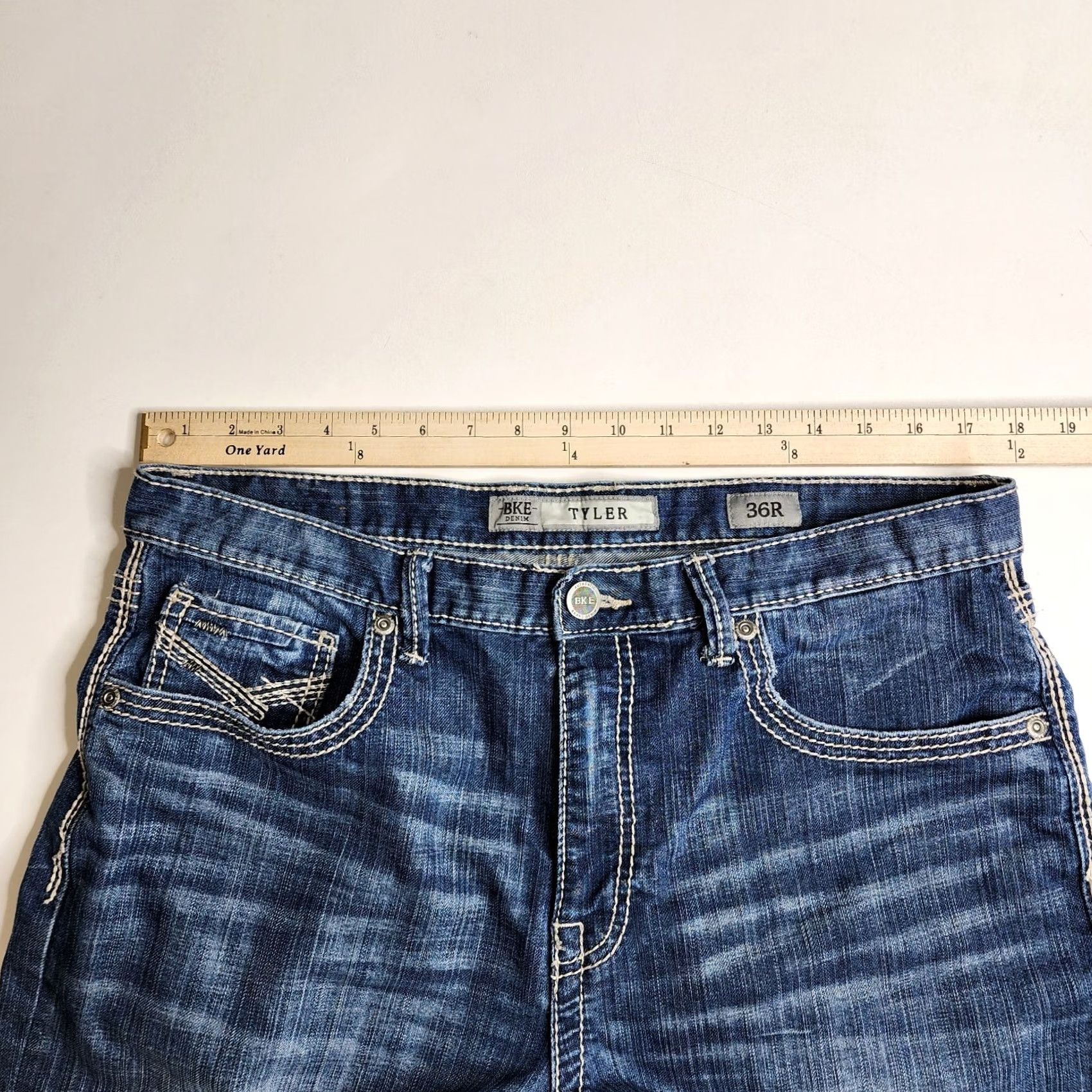 BKE BKE Tyler Jeans Boot Leg Denim Blue Thick Stitch Size 36 x 26 Mens Size US 36 / EU 52 - 5 Thumbnail