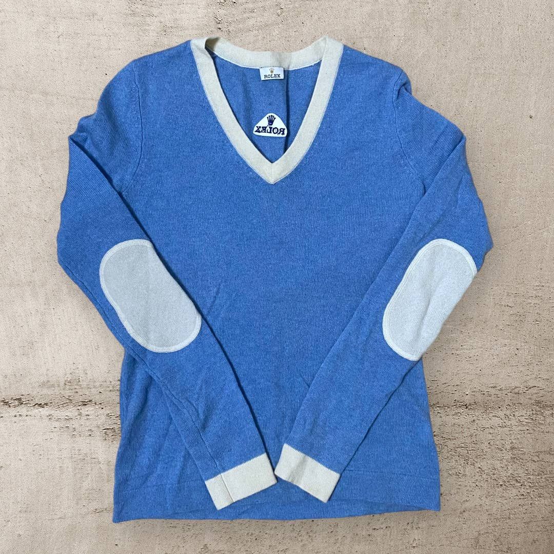 image of Rolex Us Open Cashmere V Neck Sweater in Blue/White, Women's (Size XS)