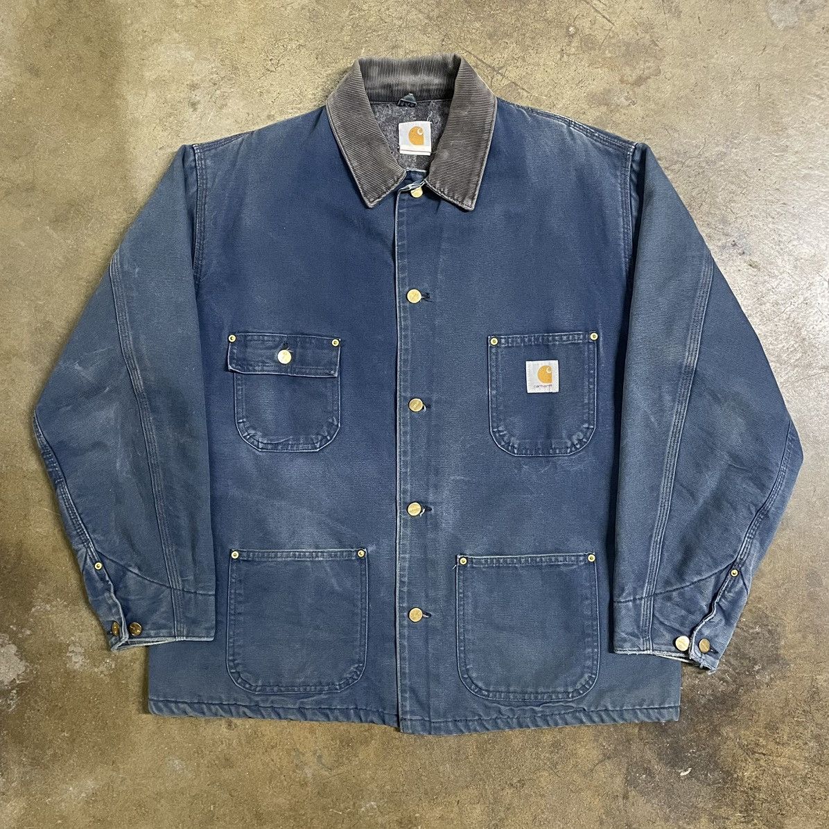 image of Archival Clothing x Carhartt Vintage Carhartt Blue Corduroy Collar Chore Jacket, Men's (Size 2XL)