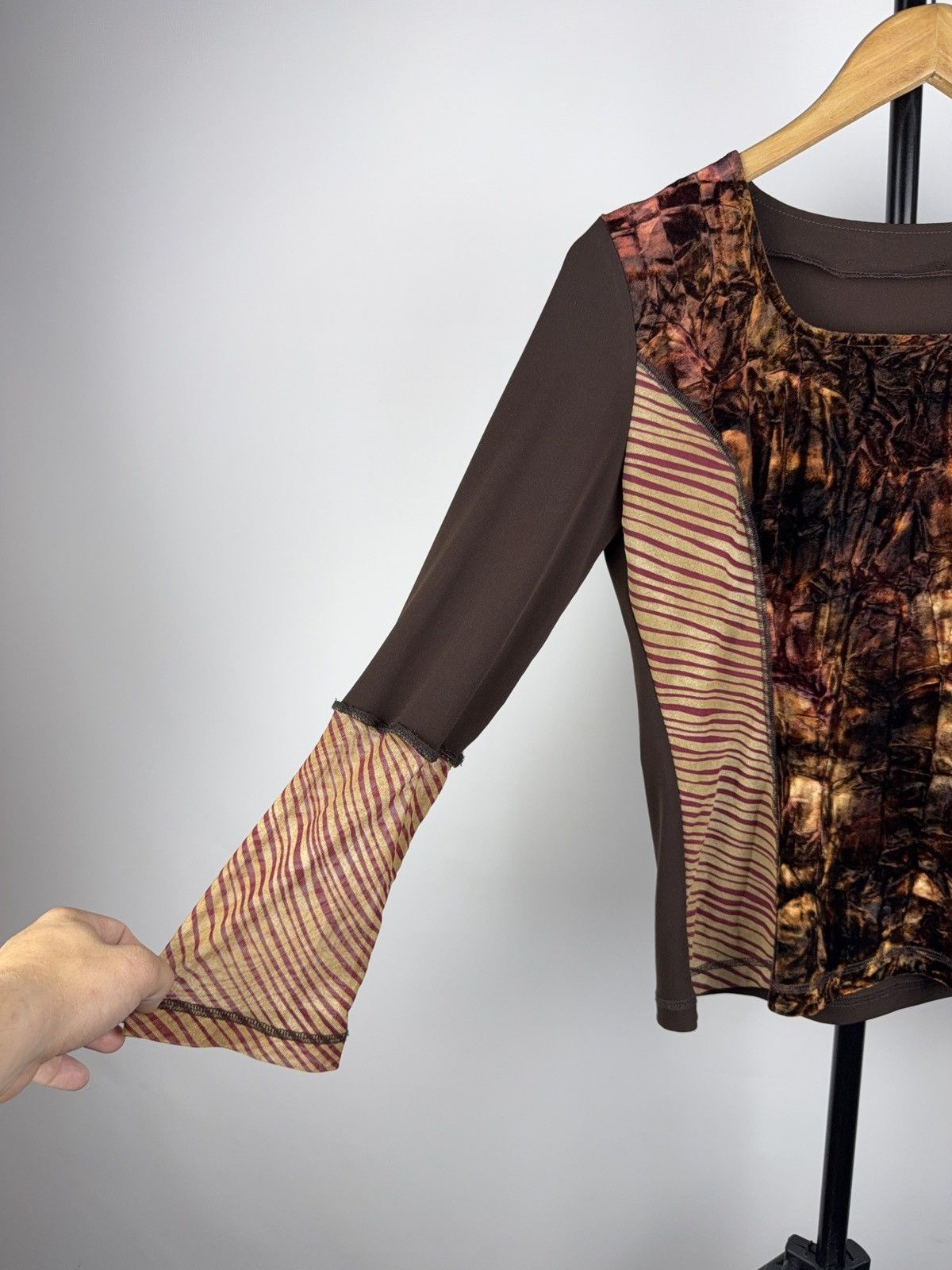 Other Y2K Mesh Panel Top Gaultier Style Crushed Velvet & Stripes Size M / US 6-8 / IT 42-44 - 2 Thumbnail