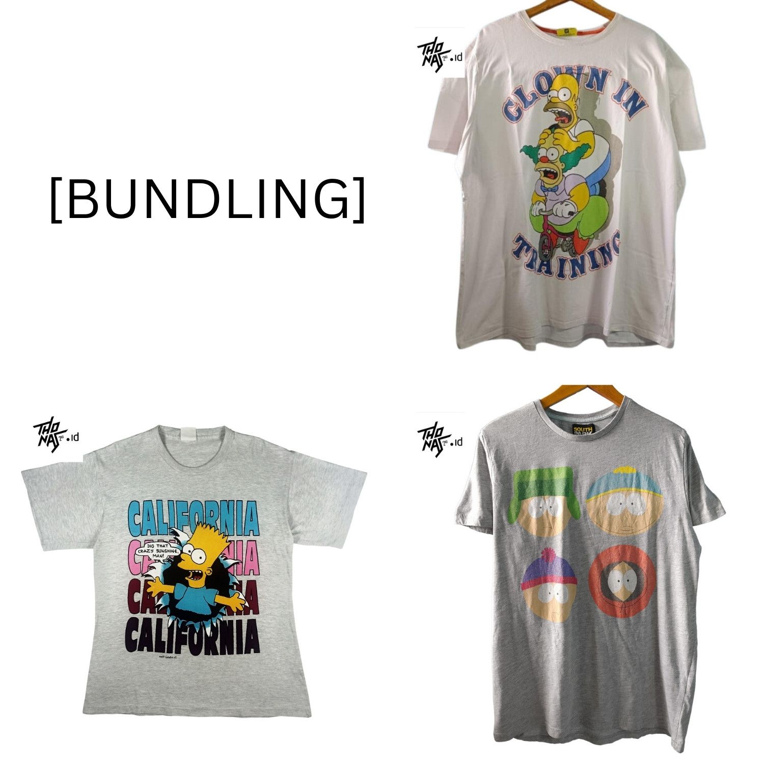 image of Cartoon Network x The Simpsons Homer Simpsons & Krusty + Bart Simpsons + Southpark in White Grey (S