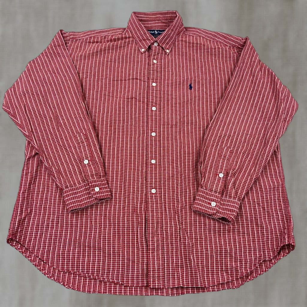 Ralph Lauren Ralph Lauren Shirt Men XL Red Plaid Button-Up Oxford Cloth Blake Blue Pony Adult Size US XL / EU 56 / 4 - 1 Thumbnail