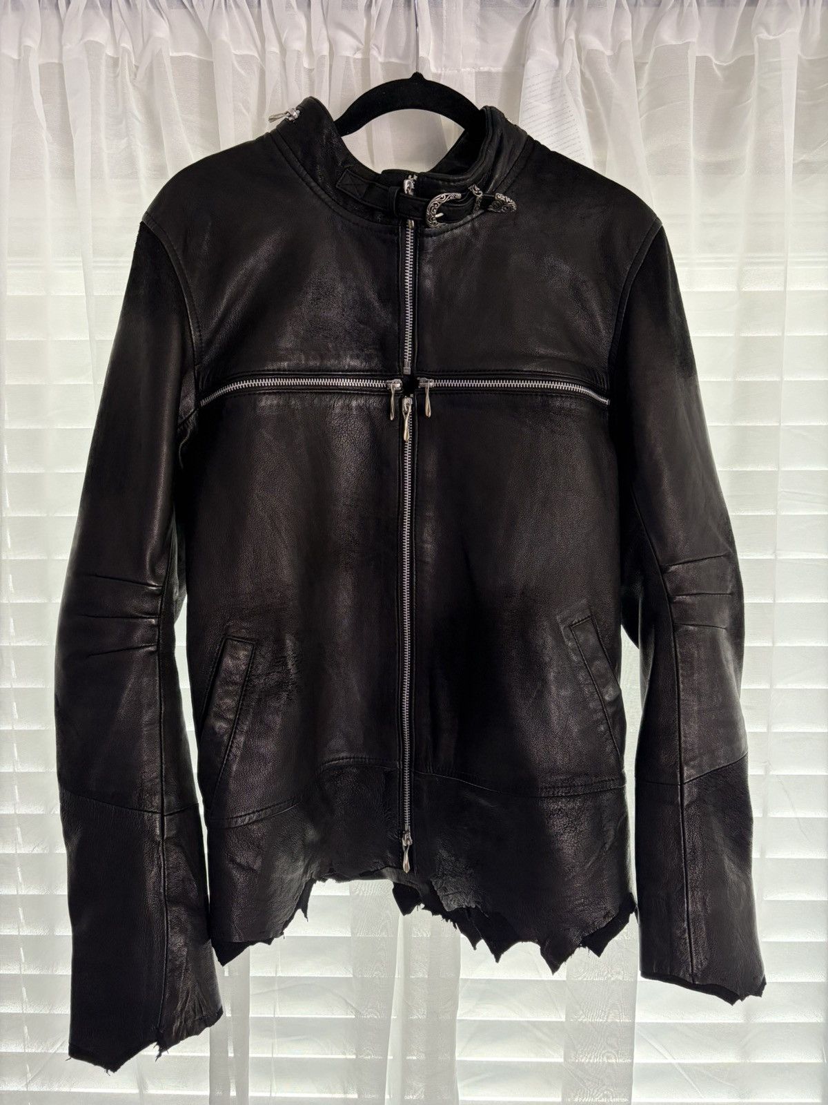 14th Addiction 14th Addiction Black Leather Cross Zip Jacket Size US S / EU 44-46 / 1 - 1 Thumbnail