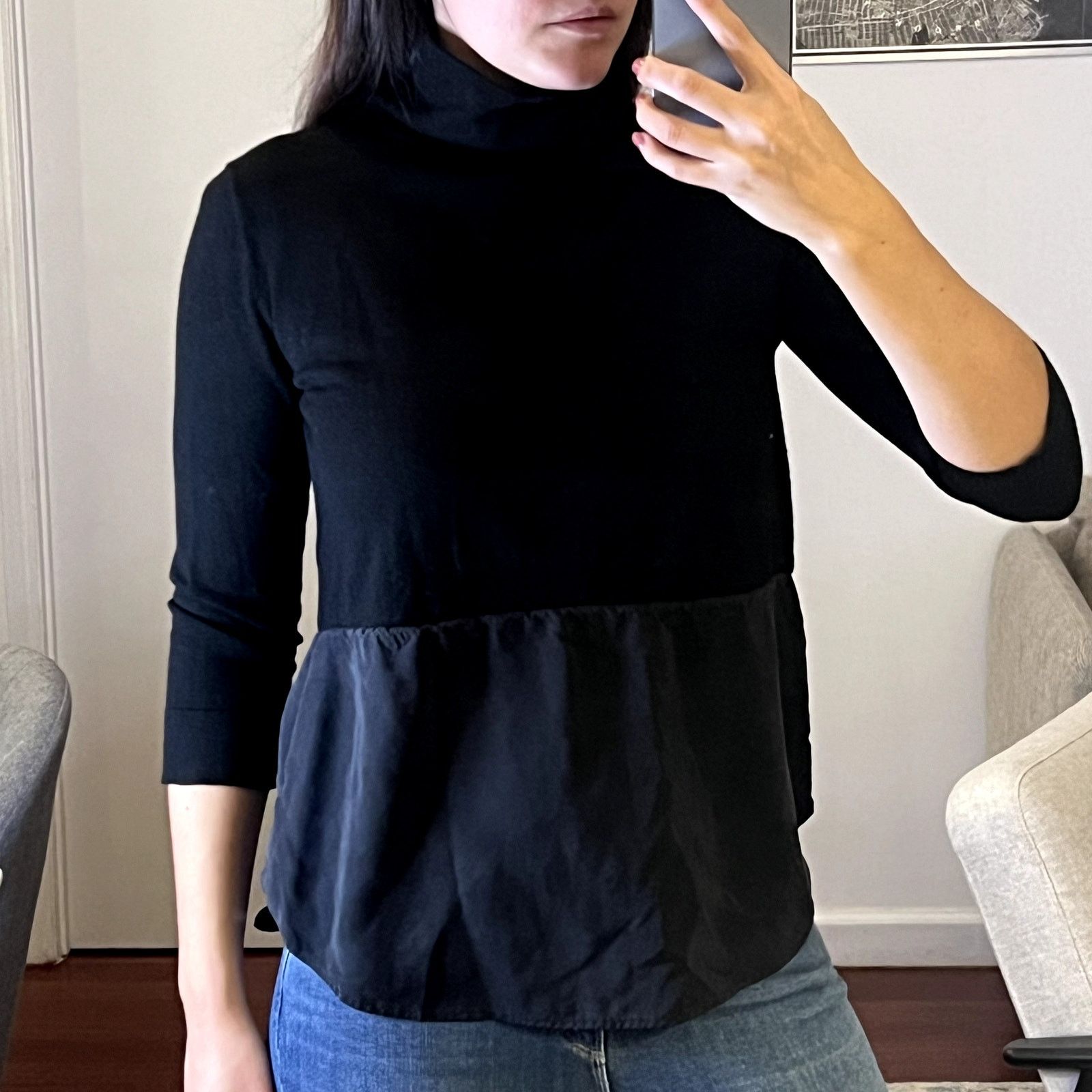 Cos Cos Wool Silk Black Turtleneck 3/4 sleeve sweater top S Size S / US 4 / IT 40 - 1 Thumbnail