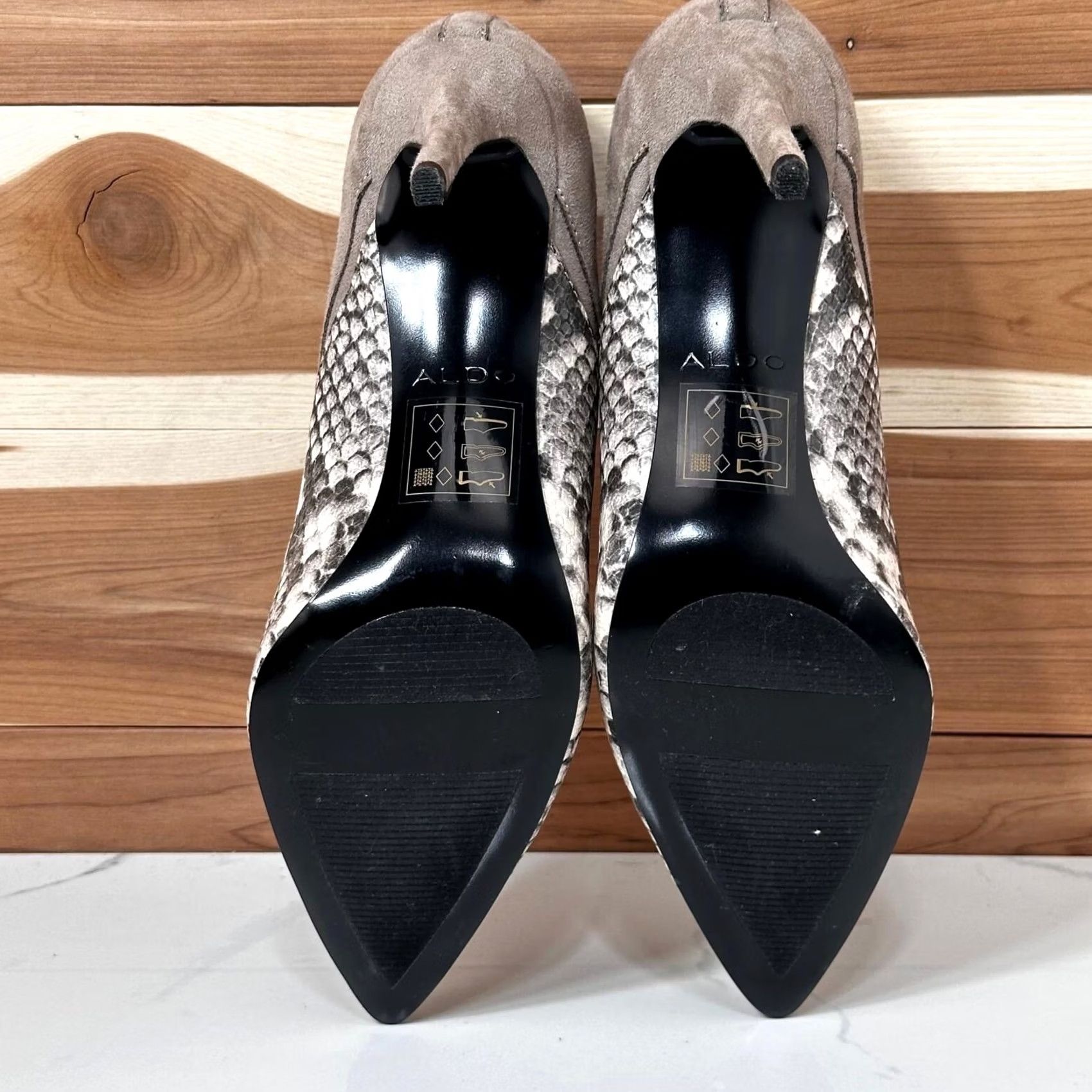 Aldo ALDO Snakeskin Print Stiletto Heels Taupe Suede Pointed Toe Pumps Womens 7 US Size US 6 / IT 36 - 6 Thumbnail