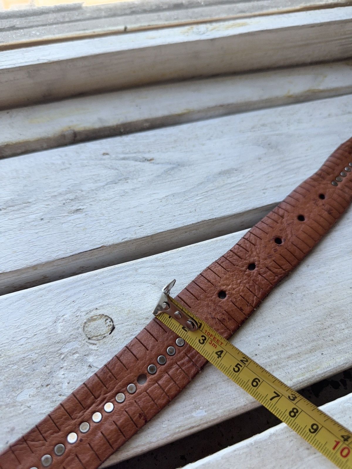Leather Miron Ronzoni Italy Brown Leather Belt Studded Vintage Size ONE SIZE - 13 Thumbnail