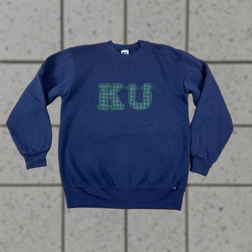 Russell Athletic VINTAGE Russell Athletic Sweatshirt Crewneck KU Kansas University Plaid Letters Blue M Mens Pullover All Seasons Size US M / EU 48-50 / 2 - 1 Thumbnail