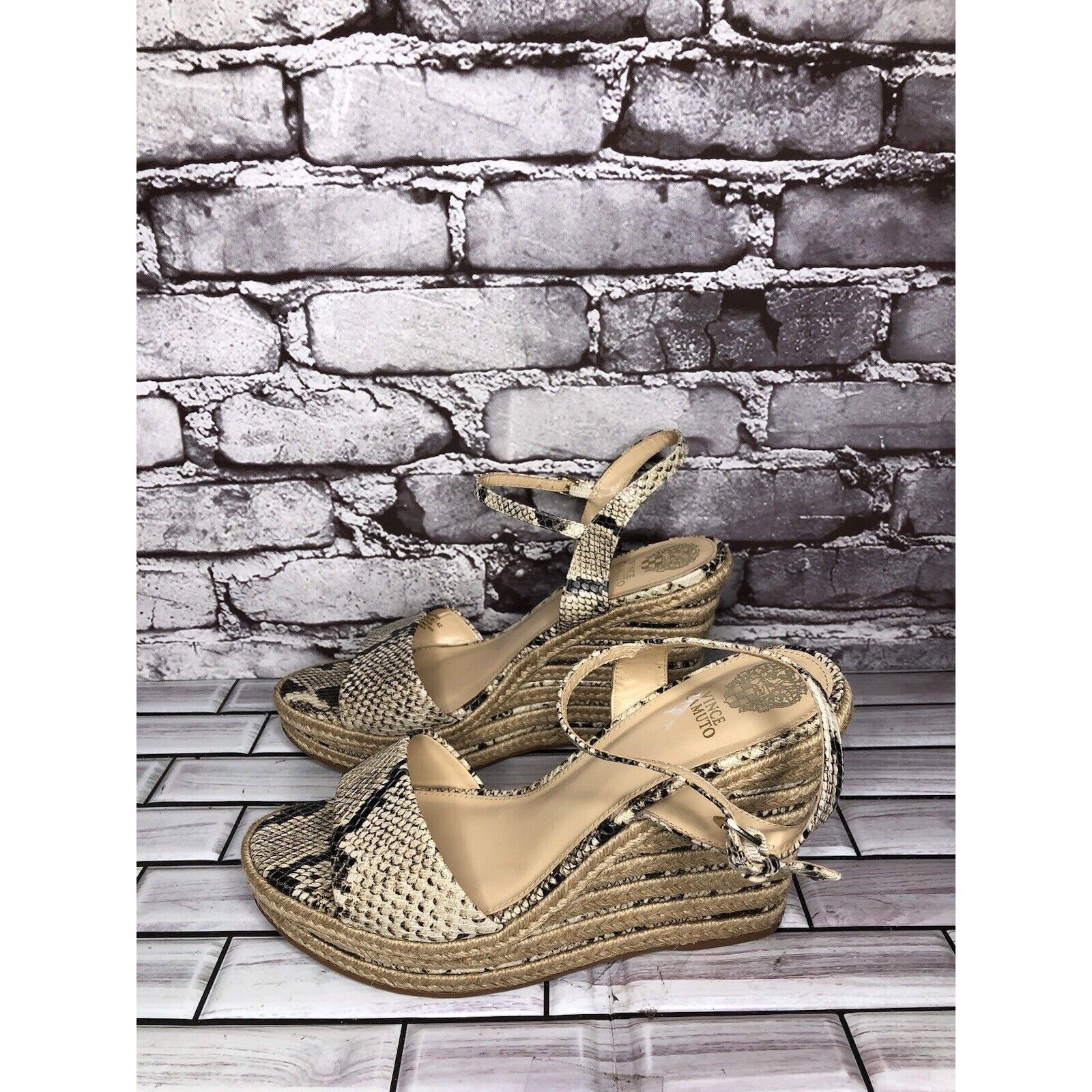 Vince Camuto Vince Camuto Marybell Ivory Leather Snake Wedge Espadrilles Size US 10.5 / IT 40.5 - 20 Thumbnail
