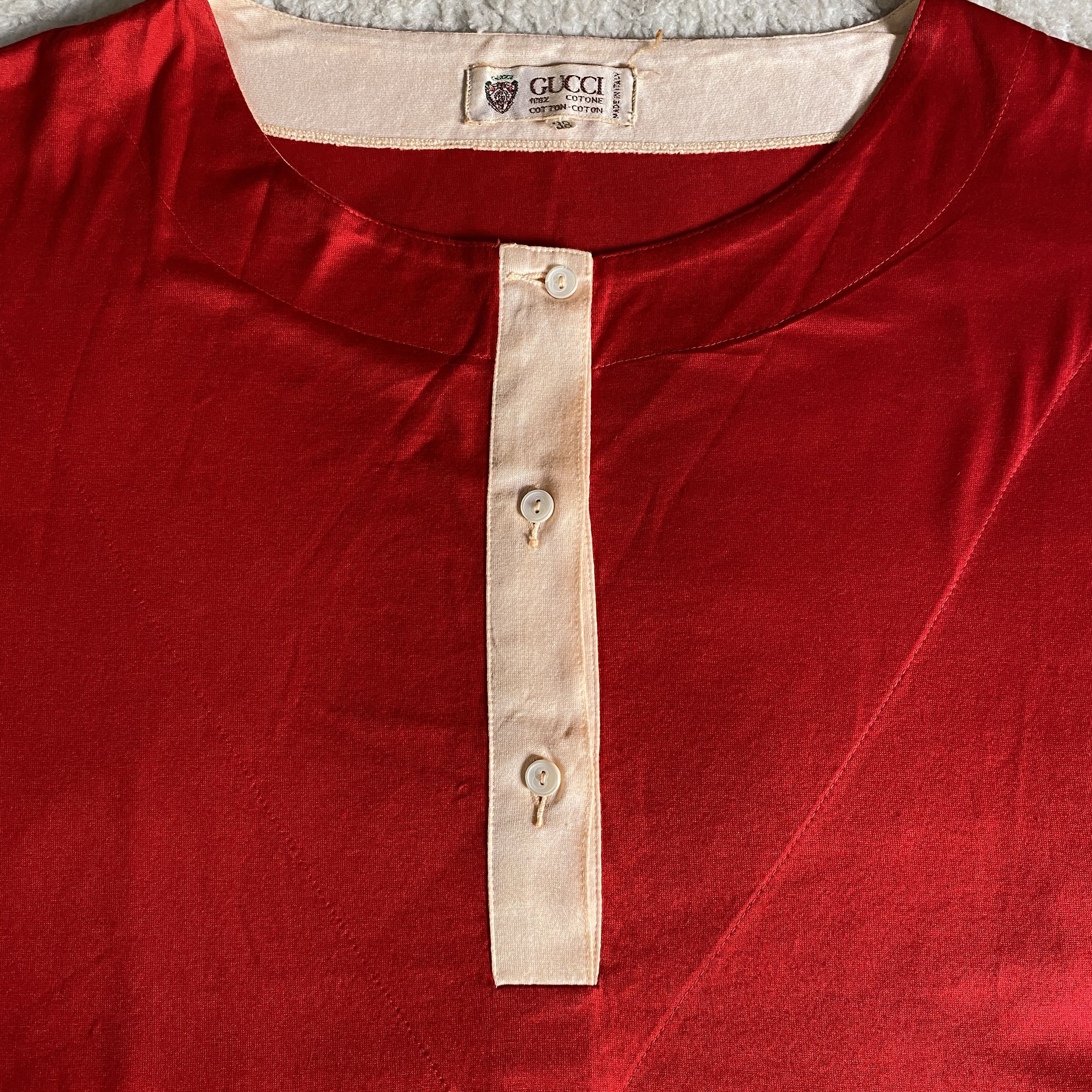 Gucci Vintage Gucci Red Cap Sleeve Henley T-Shirt Size M / US 6-8 / IT 42-44 - 3 Thumbnail