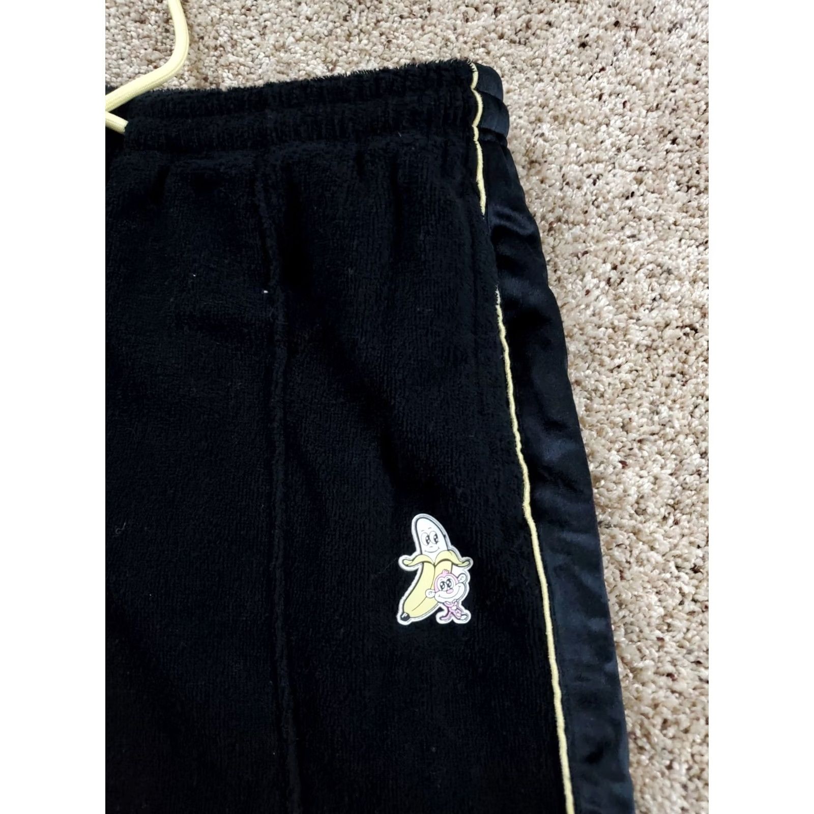 Vintage Bananas Monkey Joggers Large Mens Black Heavyweight Terry Pockets Tapered Satin? Size US 33 - 3 Thumbnail