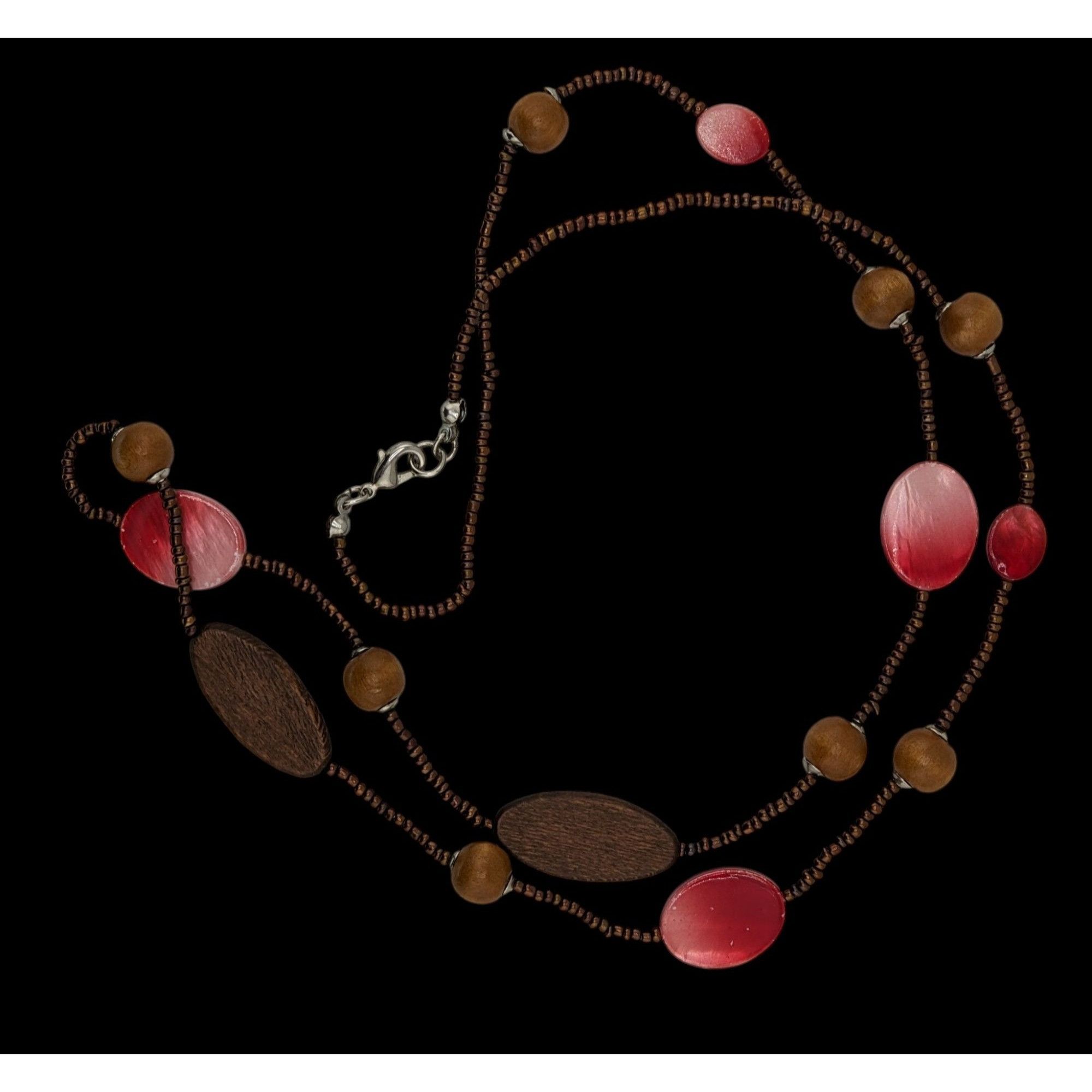 Other Bohemian Brown And Red Glass Beaded Necklace With Wood & She Size ONE SIZE - 2 Thumbnail