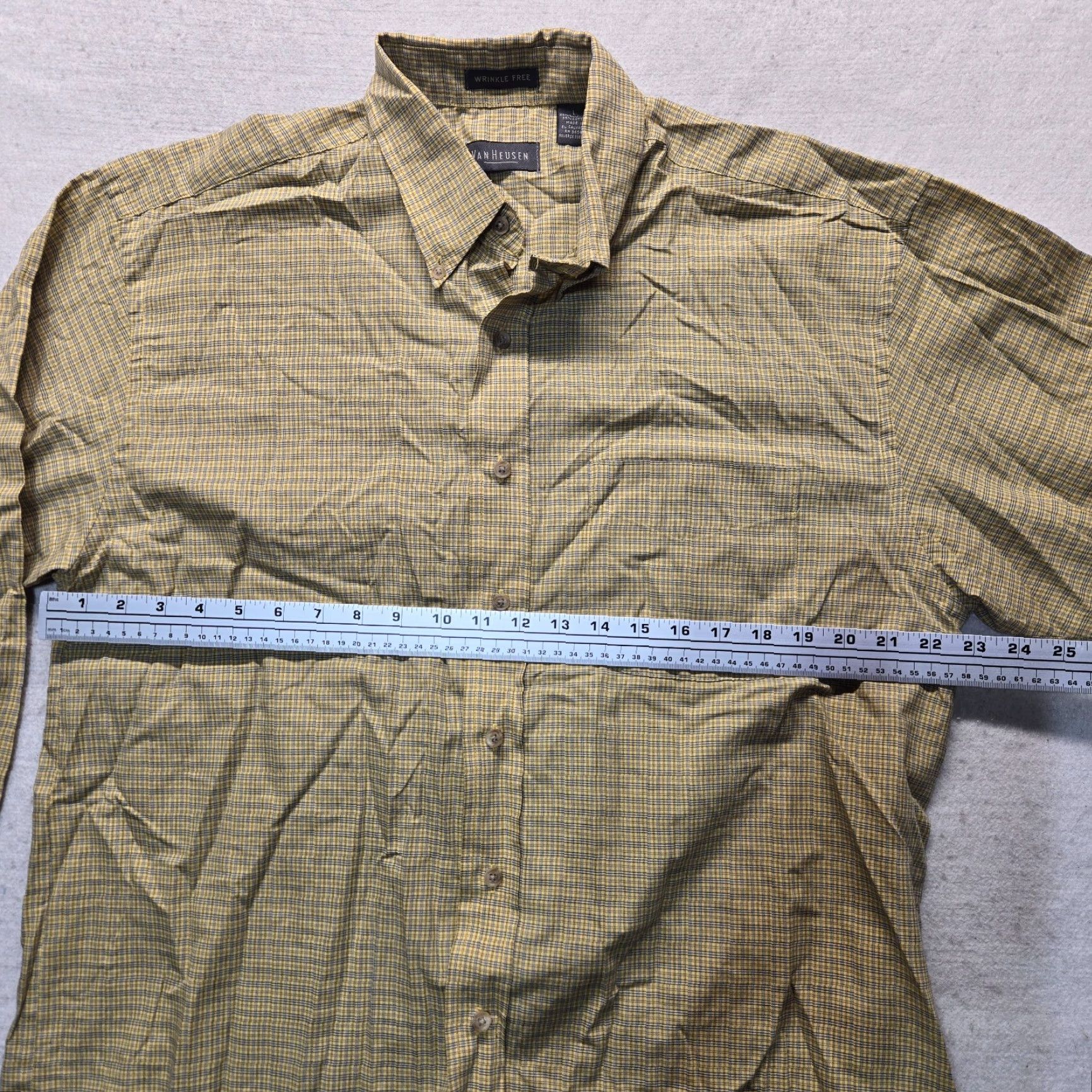 Van Heusen Van Heusen Shirt Mens L Yellow Plaid Long Sleeve Button-Up 16 16.5 Cotton Blend Casual Pockets Captain? Size US L / EU 52-54 / 3 - 4 Thumbnail