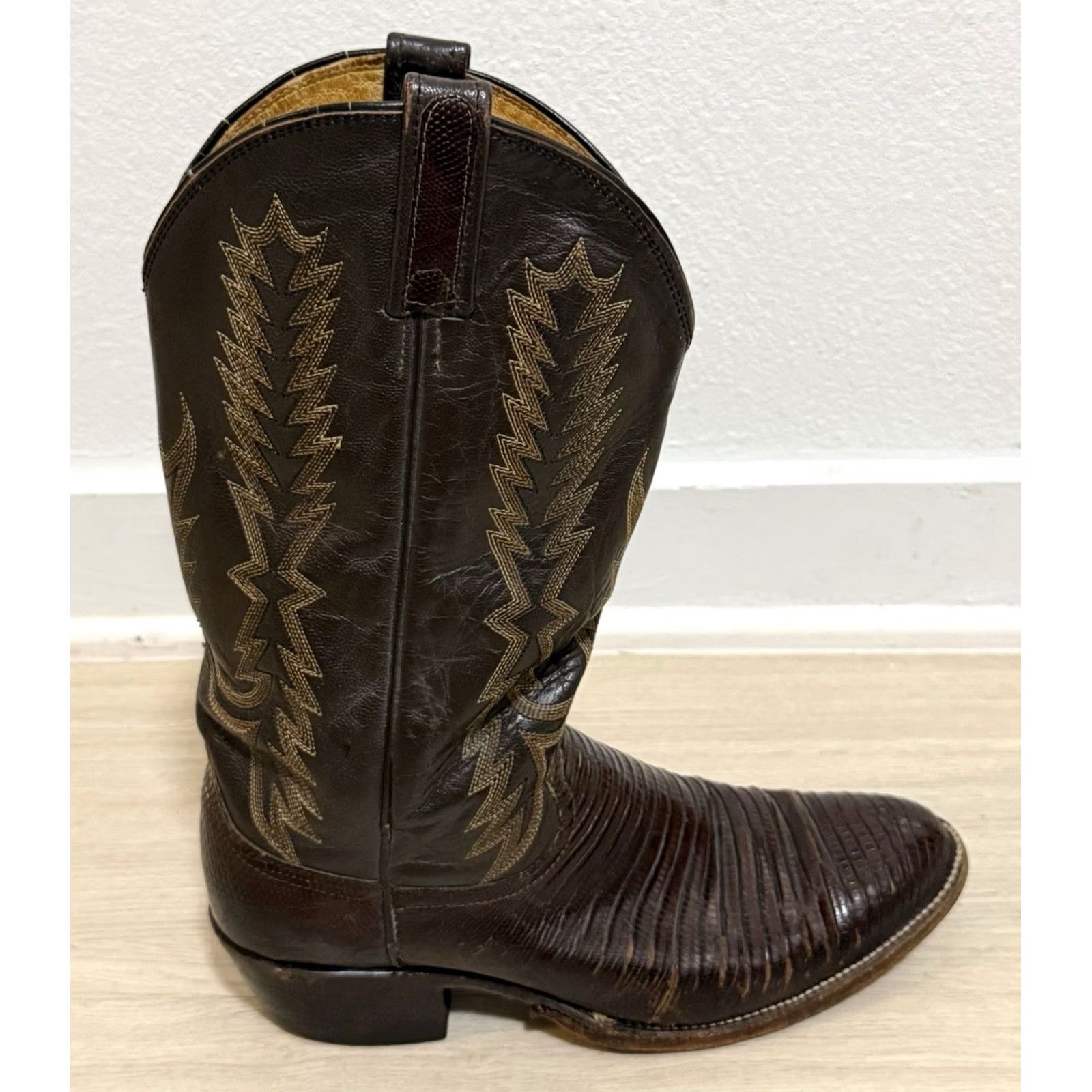Dan Post VINTAGE Dan Post 16862 Boots Mid-Calf Brown Lizard Cowboy Leather Western Men 9.5D - 16862, Embroidered, Leather, Comfort, Cushioned, USA Size US 10 / EU 43 - 5 Thumbnail