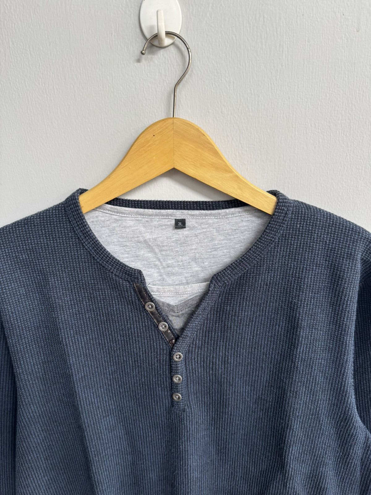 Japanese Brand FREUDE DOUBLE LAYER LONGSLEEVE WAFFLE-KNIT HENLEY SHIRT Size US L / EU 52-54 / 3 - 2 Thumbnail