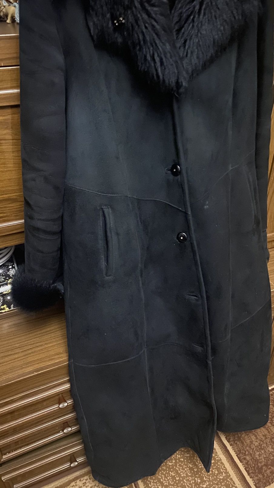 Leather Vintage Vampy Faux Fur Embroidery Black Afghan Coat Size XL / US 12-14 / IT 48-50 - 4 Thumbnail