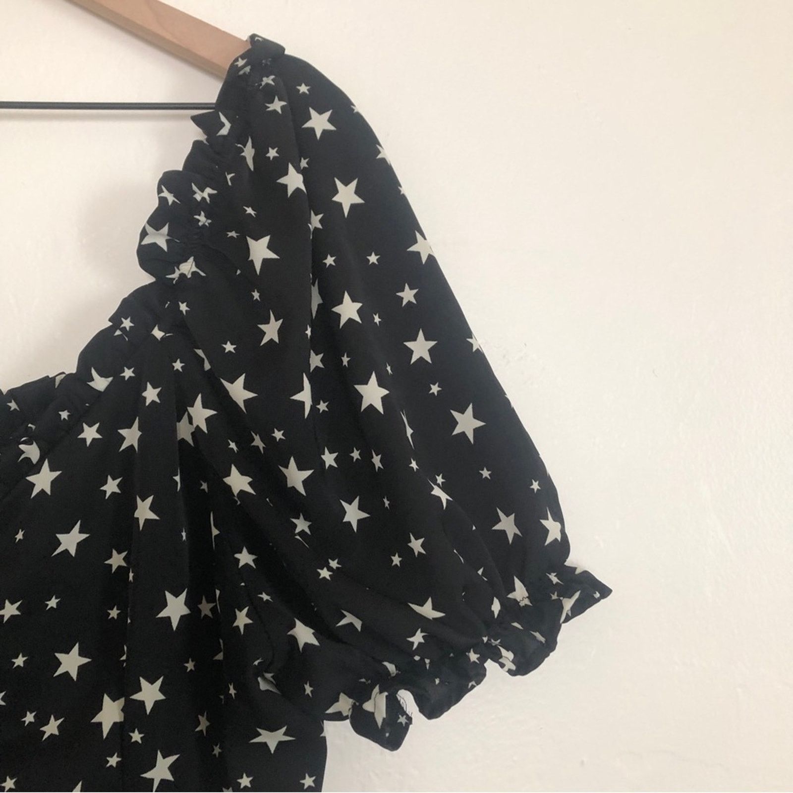 Nasty Gal Nasty Gal Black White Star Print Ruffle Fit Flare Mini Dress Size XXL / US 16-18 / IT 52-54 - 2 Thumbnail