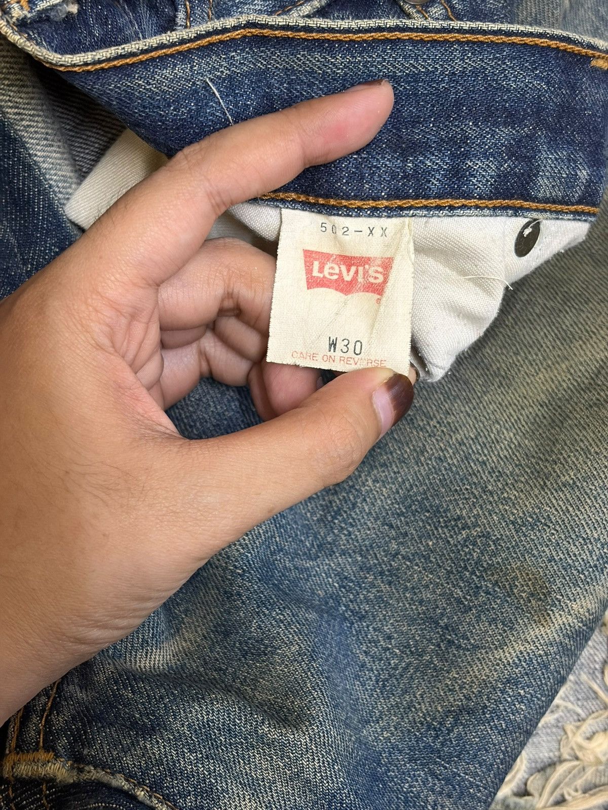 Levi's Vintage 90s Levis 502 Big E Selvedge Mud Wash Distress Jeans Size US 29 - 5 Thumbnail