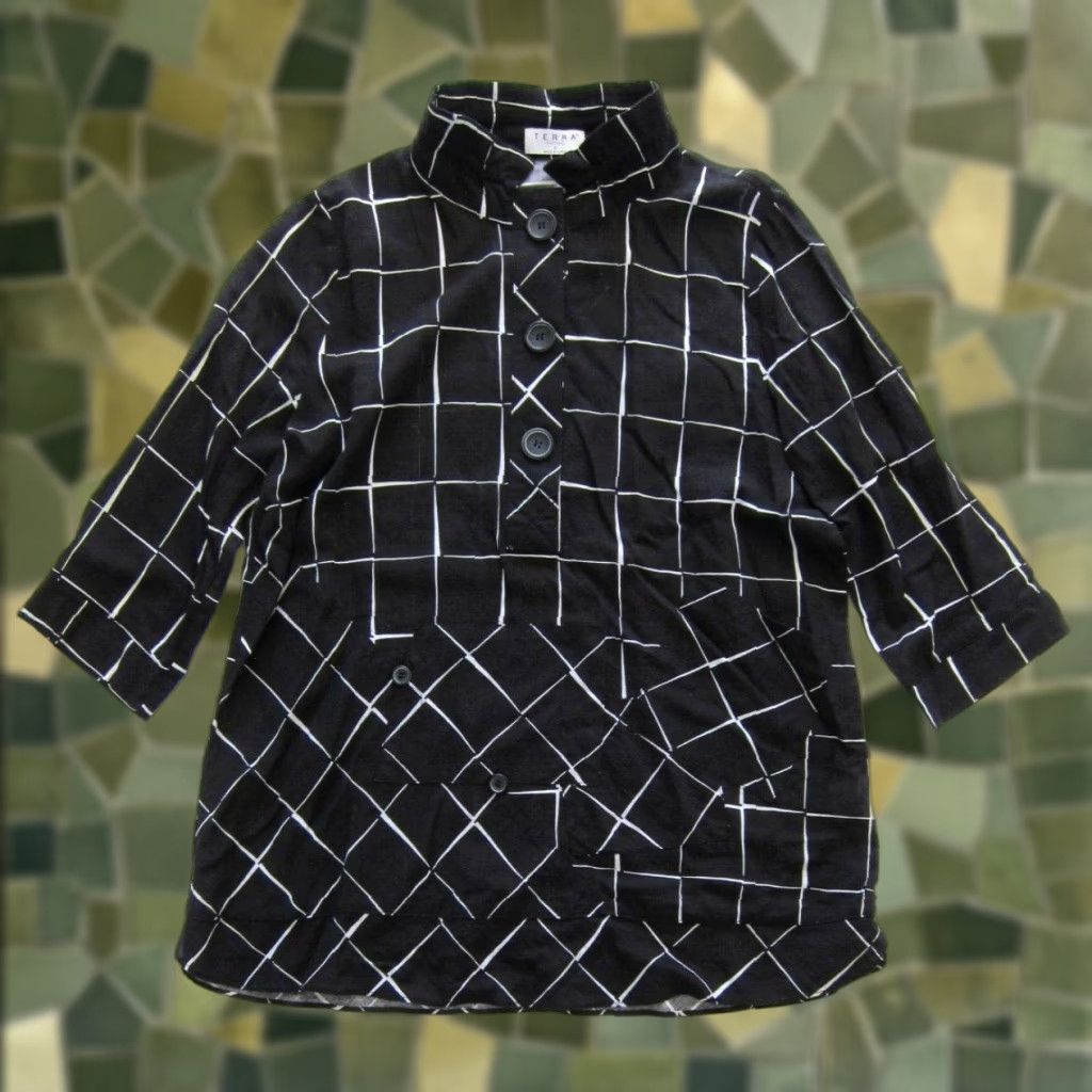 Vintage Terra SJ Apparel Blouse 3/4 Sleeve Mock Neck Pocket Plaid Cotton Small Women Size S / US 4 / IT 40 - 1 Thumbnail