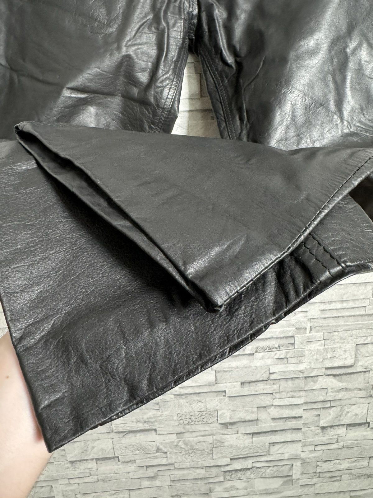 Other Vintage Straight Fit Black Leather Pants - W29 Size US 29 - 3 Thumbnail