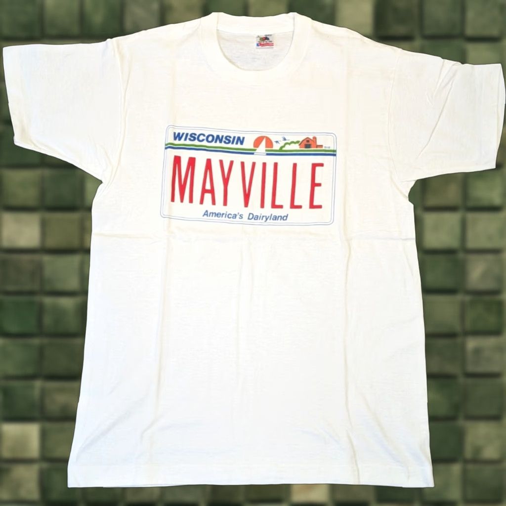 Fruit Of The Loom VINTAGE Fruit of the Loom L Mayville Wisconsin License Plate White T-Shirt USA Shirt Mens Size US L / EU 52-54 / 3 - 1 Thumbnail