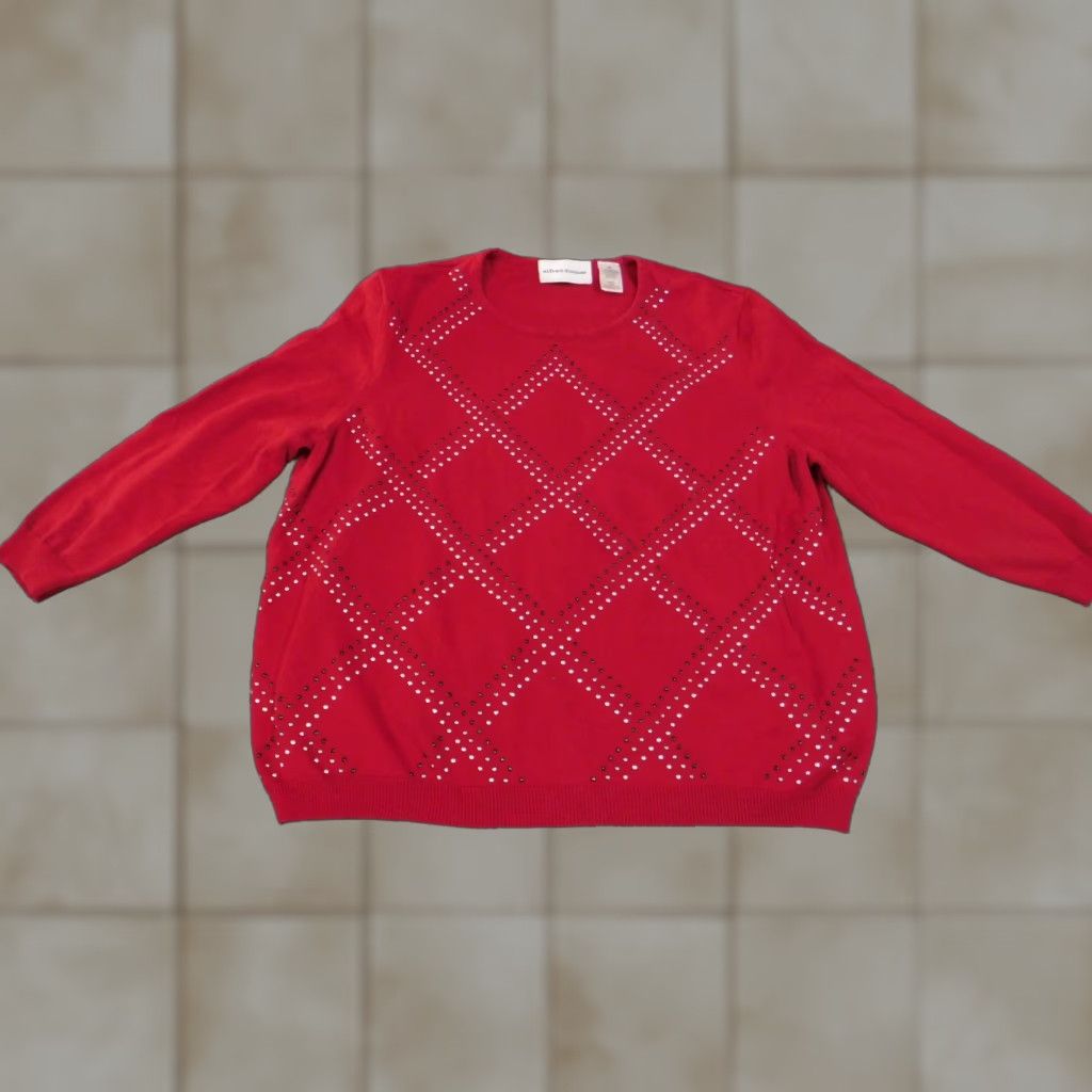 Vintage Alfred Dunner Sweater XL Red Geometric Knit Pullover Raglan Crew Neck Long Sleeve Women Size XL / US 12-14 / IT 48-50 - 1 Thumbnail