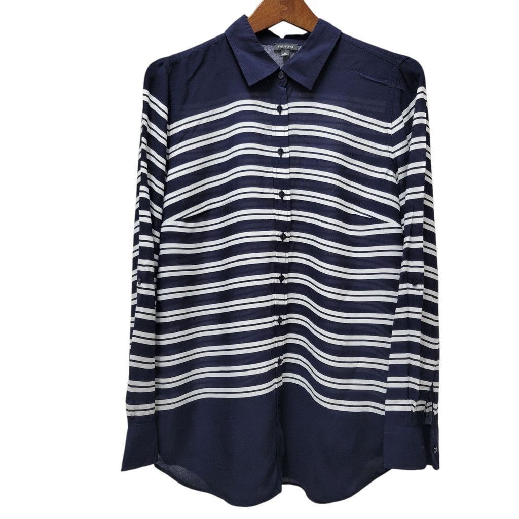 Talbots Talbots Women Roll-Tab Long-Sleeve Button-Up Rayon Shirt 10 Size L / US 10 / IT 46 - 1 Thumbnail