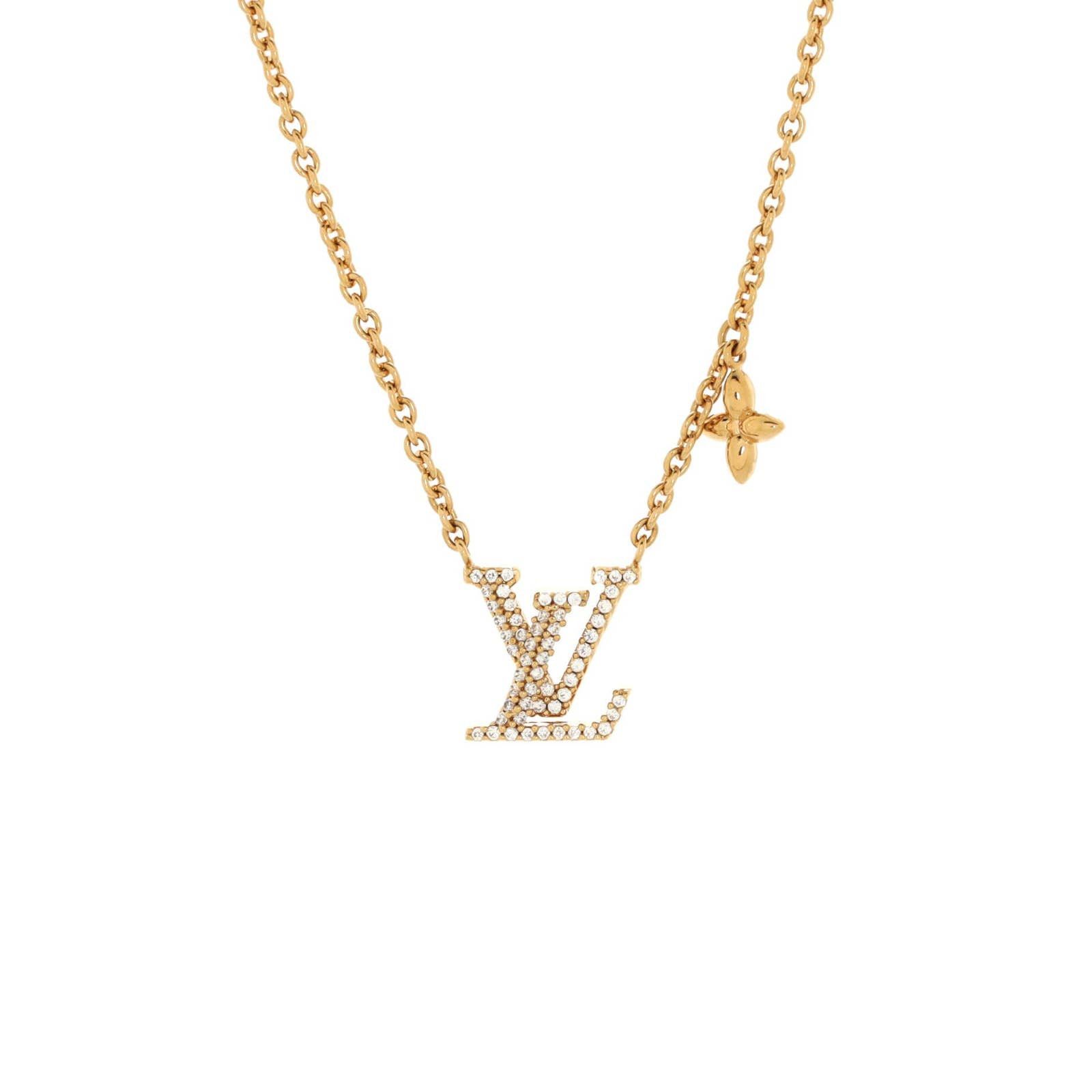 LOUIS VUITTON Metal Crystal LV Iconic Necklace Gold 1272447