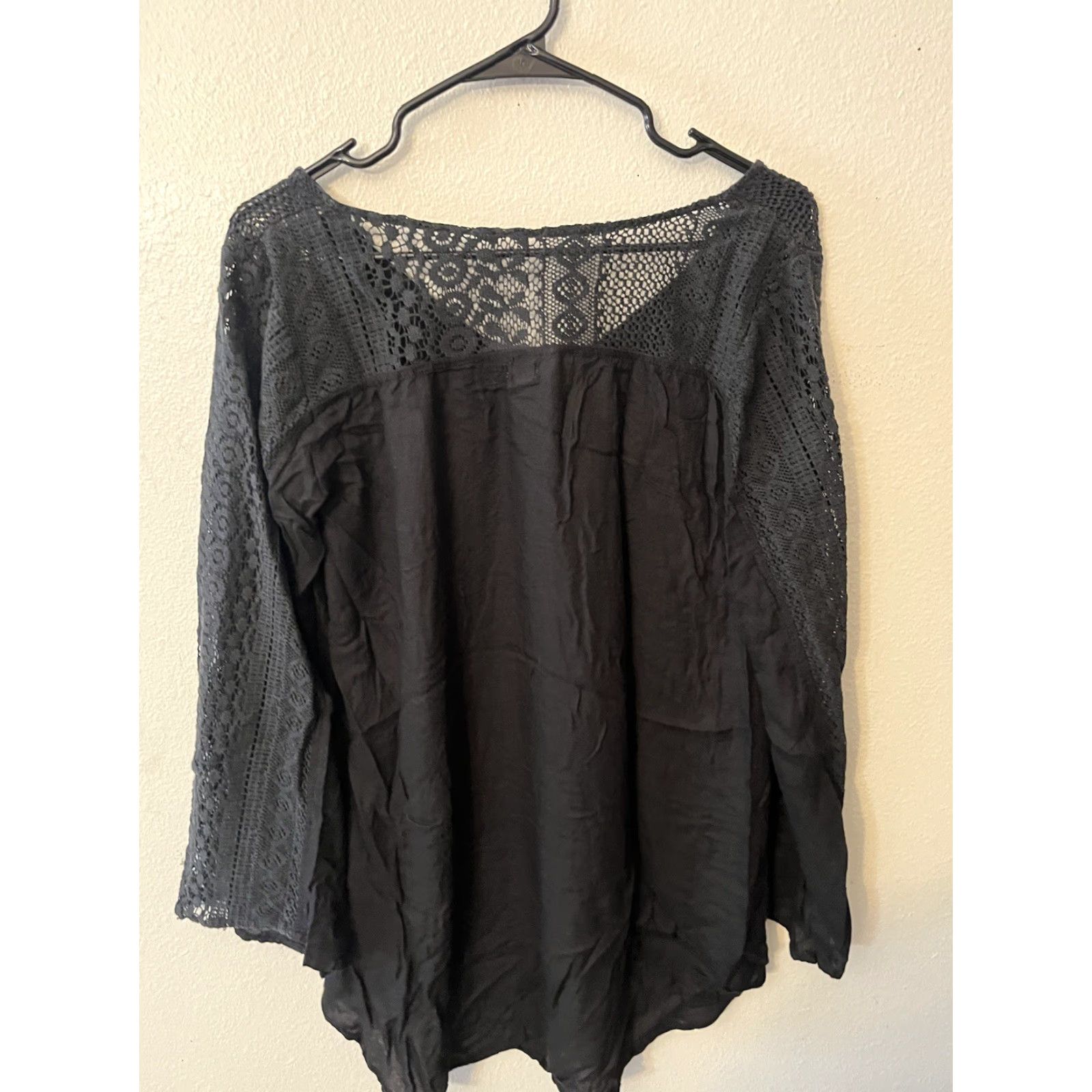 O'Neill VINTAGE O'Neill Women's Blouse M Black Solid V-Neck Long Sleeve Pullover Baumwolle Bell Sleeve Top 80s Size M / US 6-8 / IT 42-44 - 2 Thumbnail