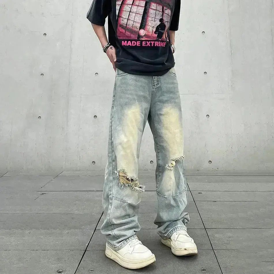 Japanese Brand Ripped Jeans Men Baggy Streetwear Size US 32 / EU 48 - 2 Thumbnail