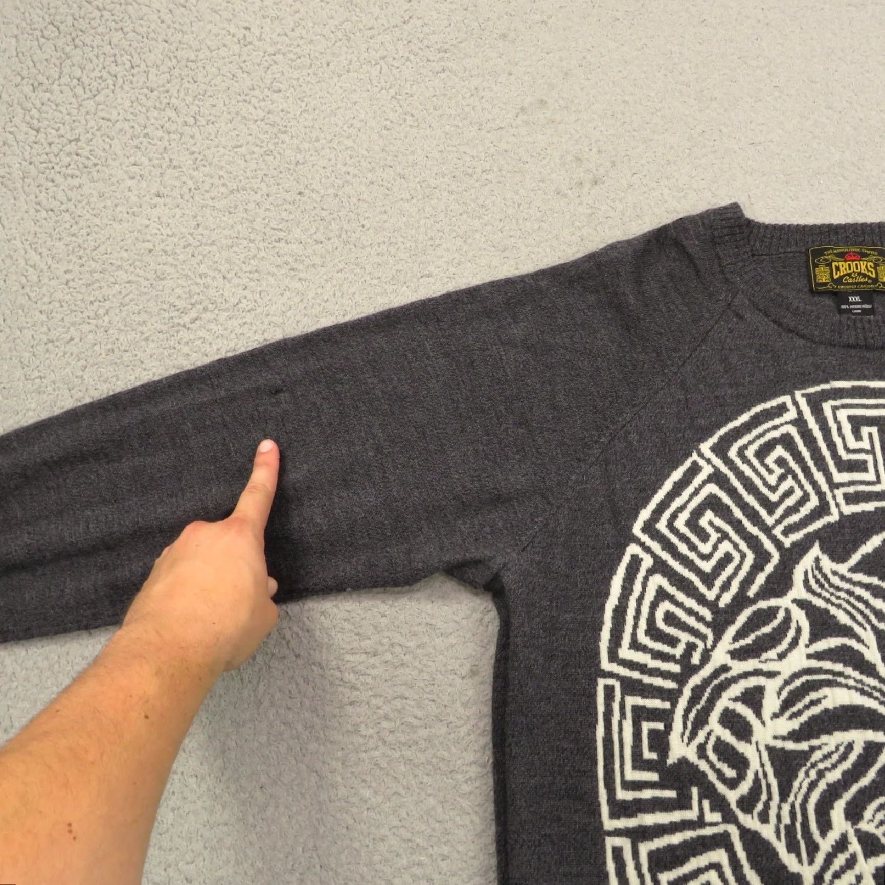 Peter Millar Crooks Castles Sweater Mens 3XL Merino Wool Charcoal Medusa Head Logo Streetwear Pullover Knits Crew Neck Long Sleeve Casual Mens 3XL Size US XXL / EU 58 / 5 - 2 Thumbnail