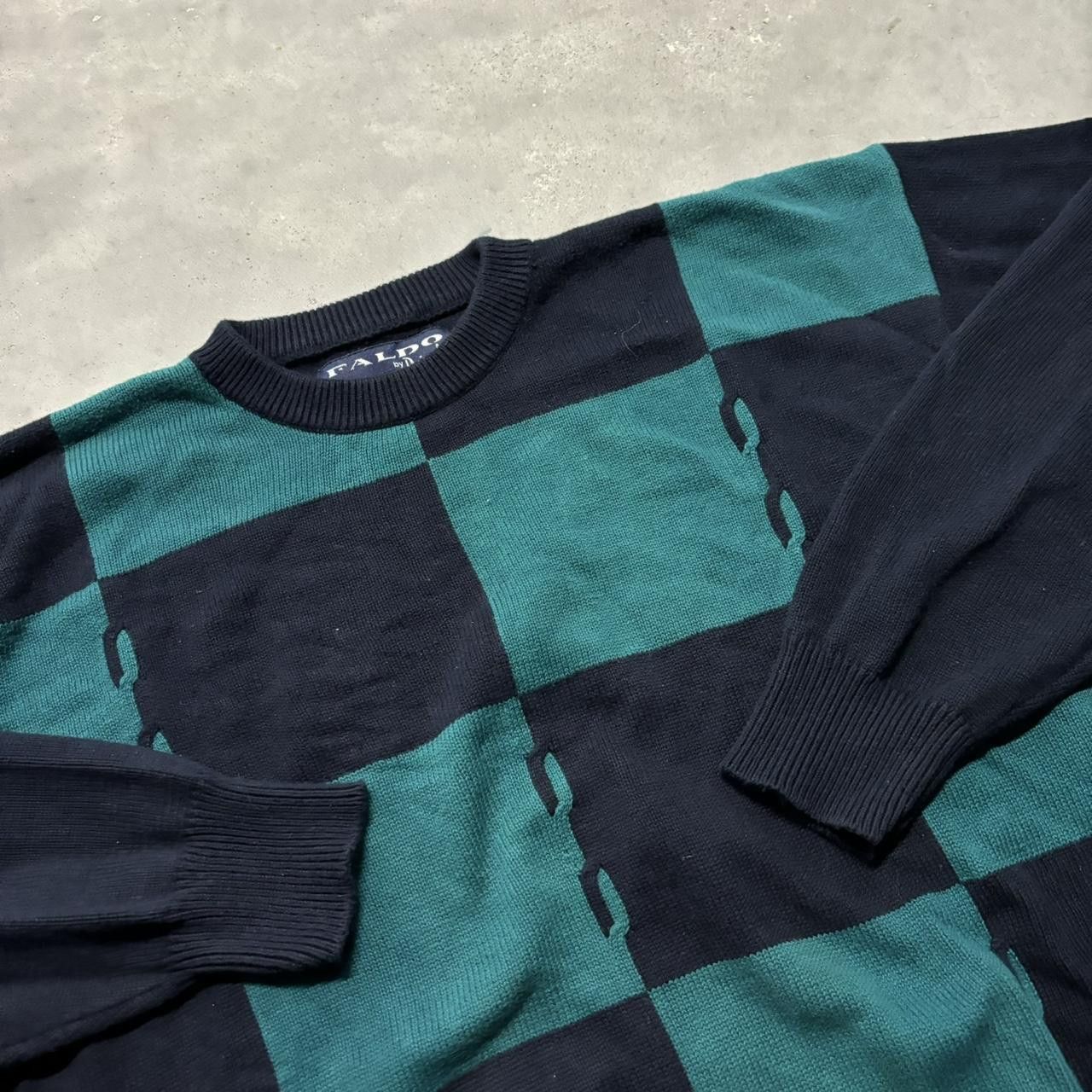 Japanese Brand × Vintage Crazy Vintage 90s Blue Checkered Boho Essential Sweater! Size US L / EU 52-54 / 3 - 3 Thumbnail