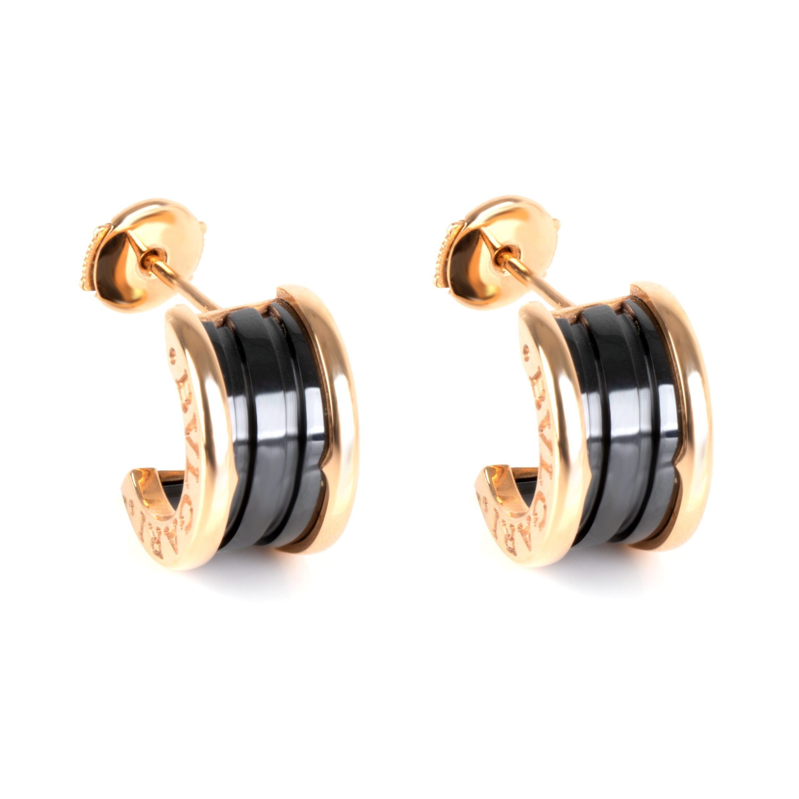 image of Bvlgari B.zero1 Black Ceramic Hoop Earrings In 18K Rose Gold, Women's